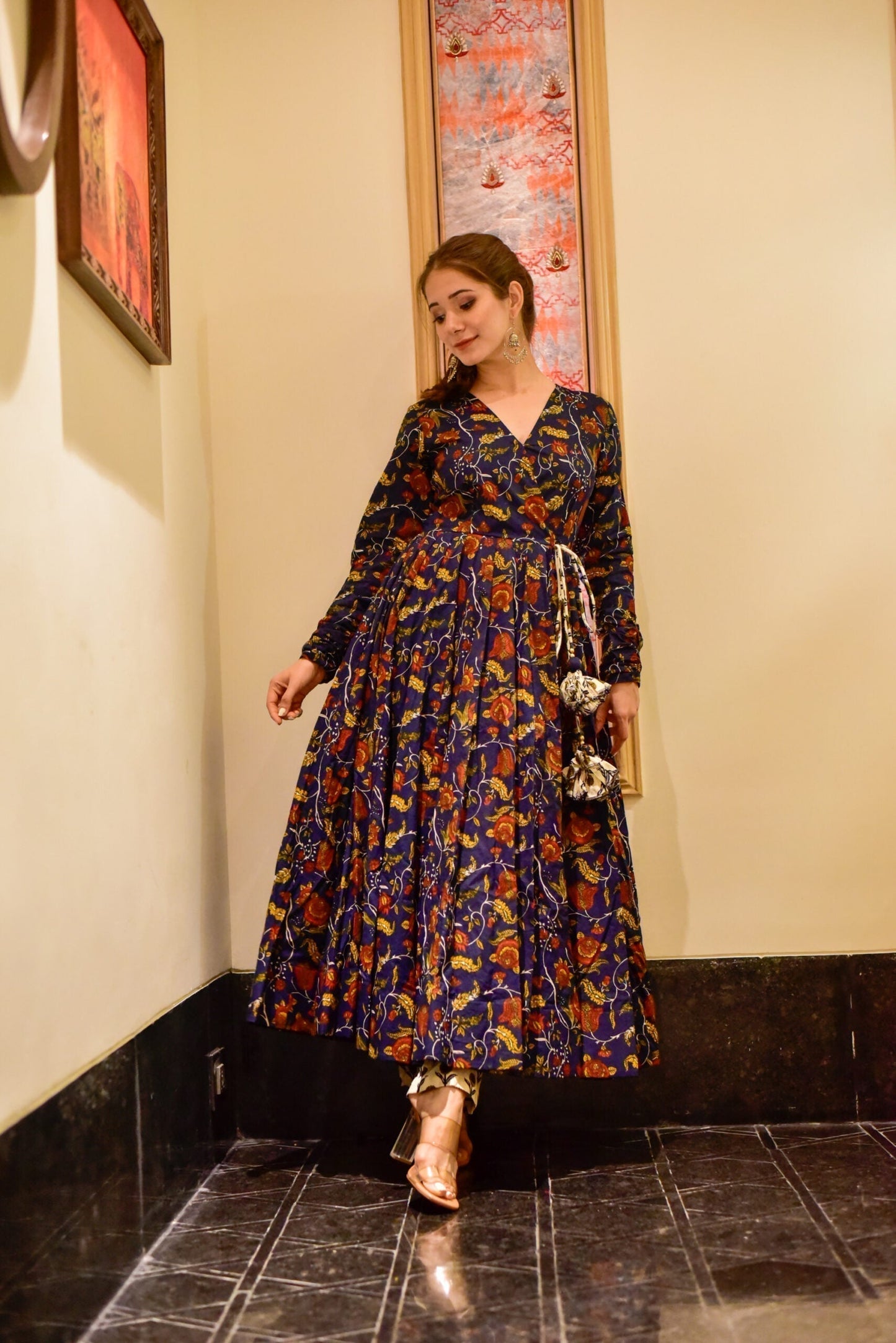 nusrat blue floral suit