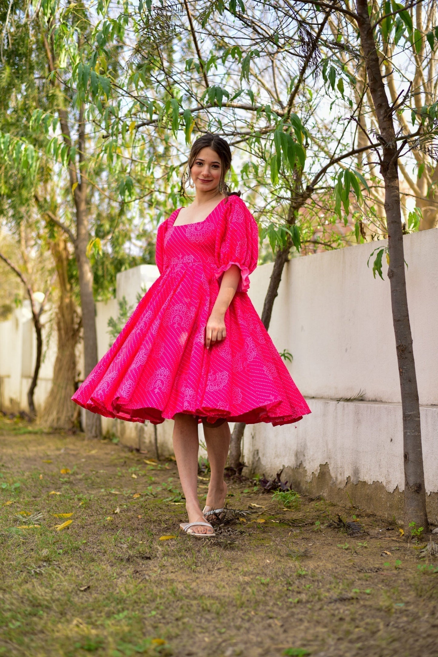 pink cotton bandhej dress