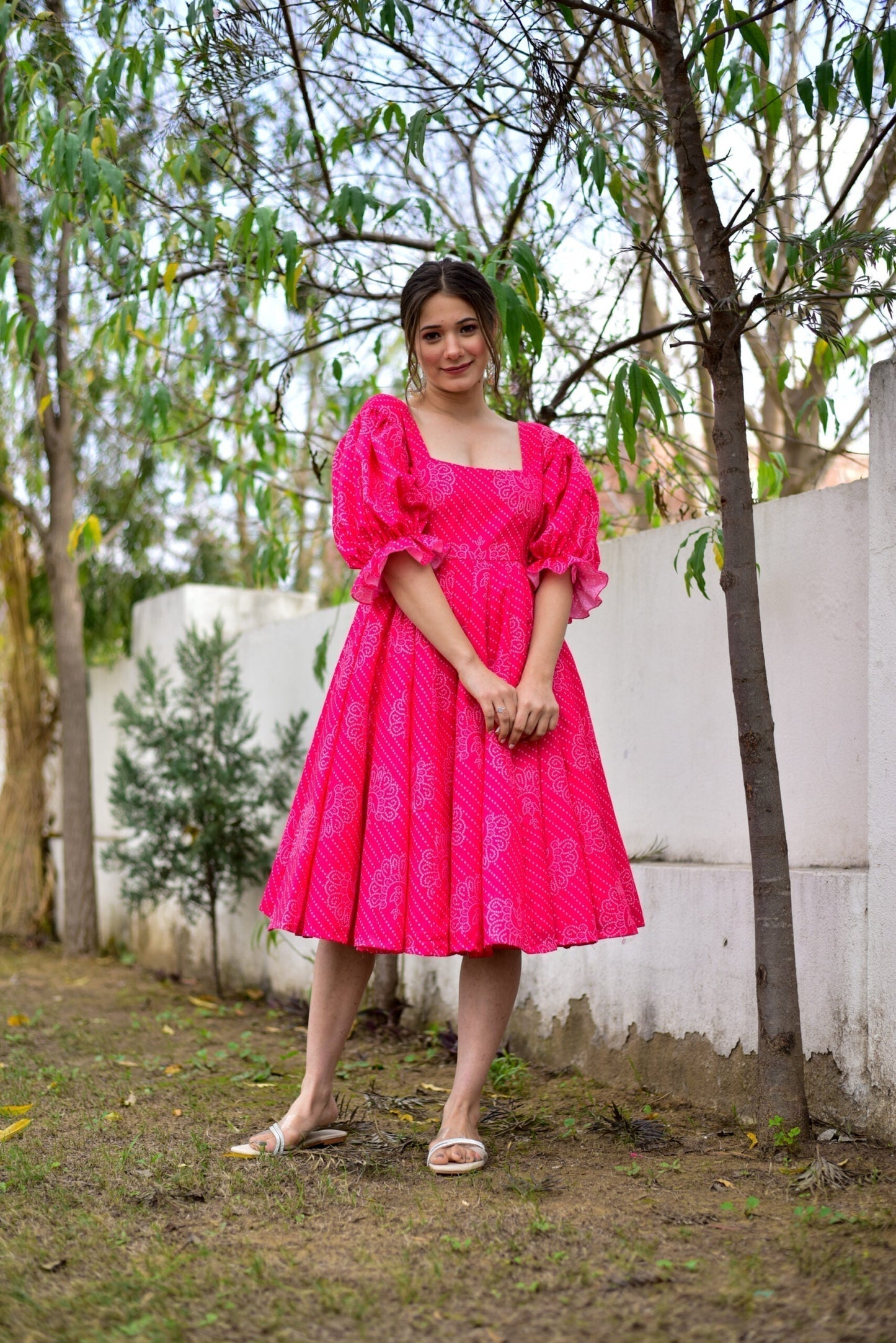 pink cotton bandhej dress