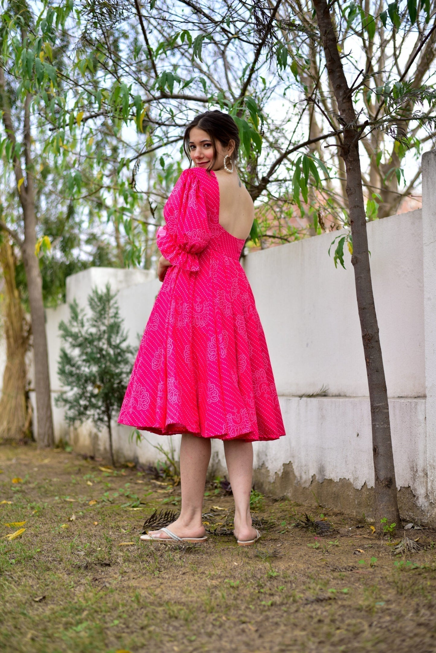 pink cotton bandhej dress