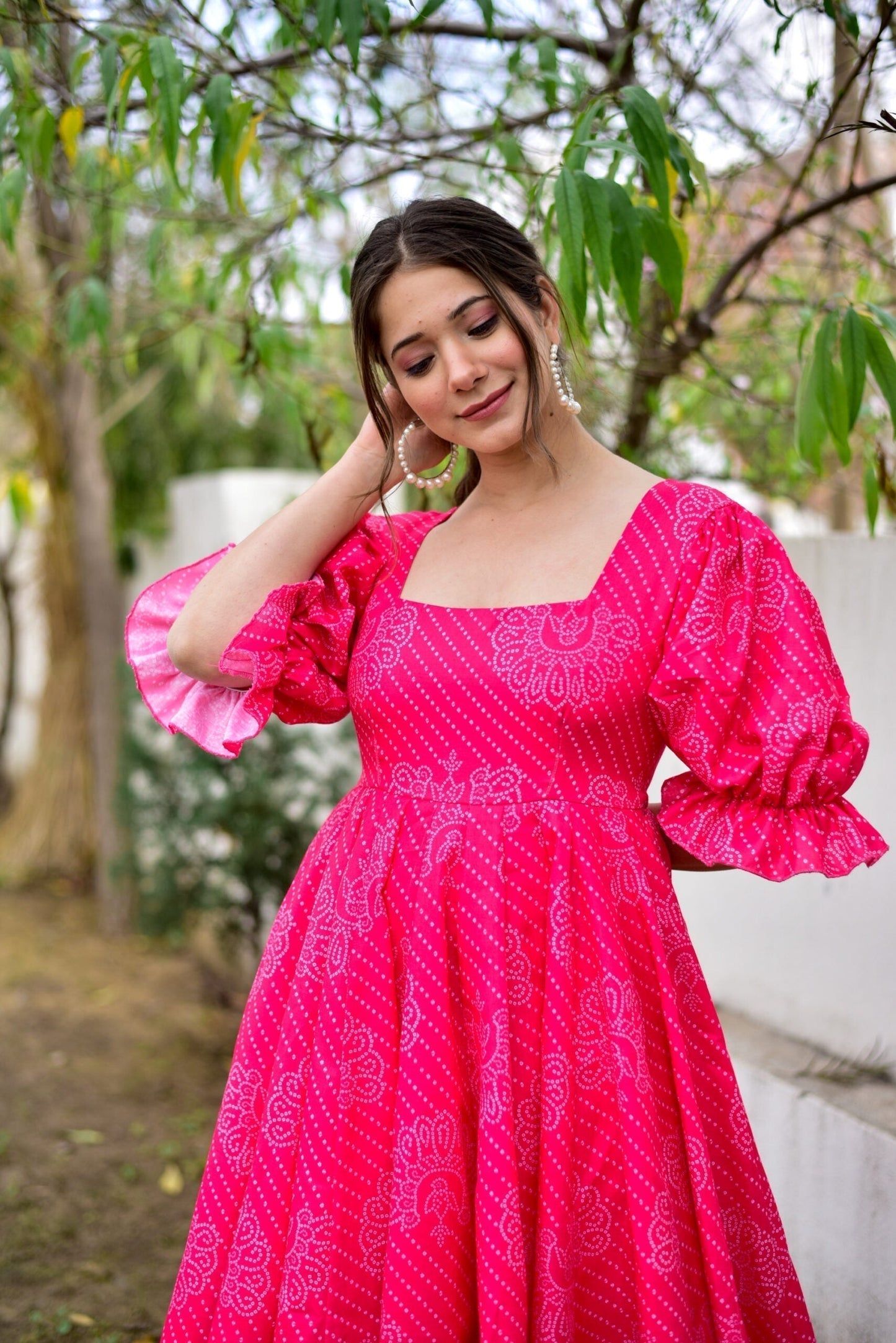 pink cotton bandhej dress