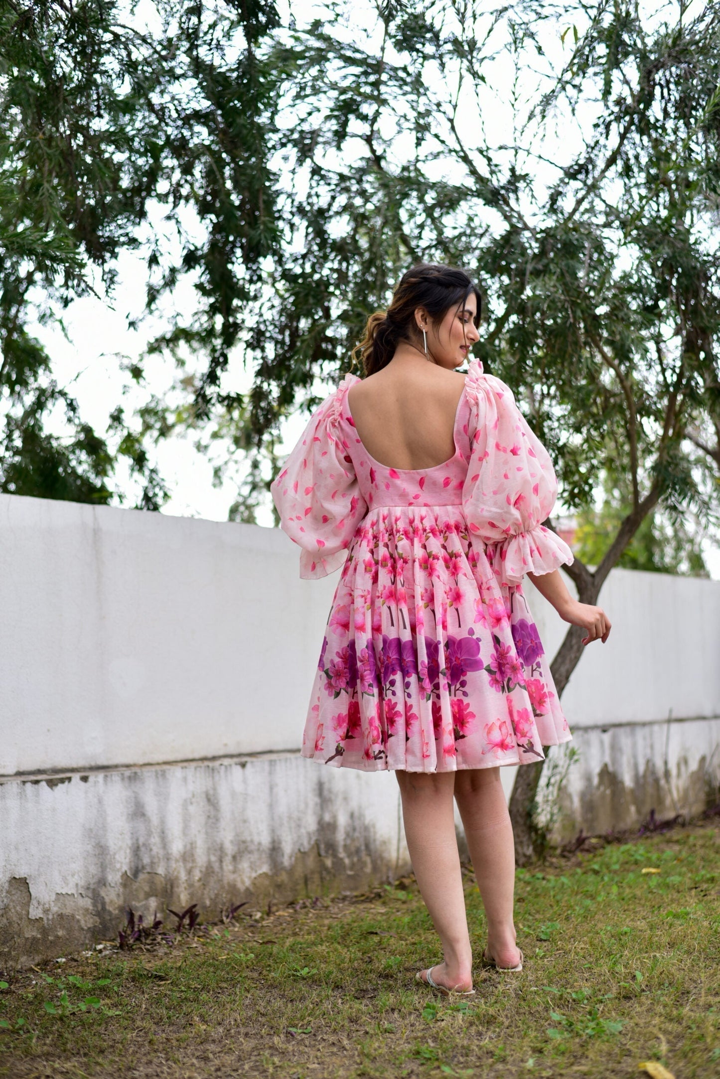 pink puff chanderi dress
