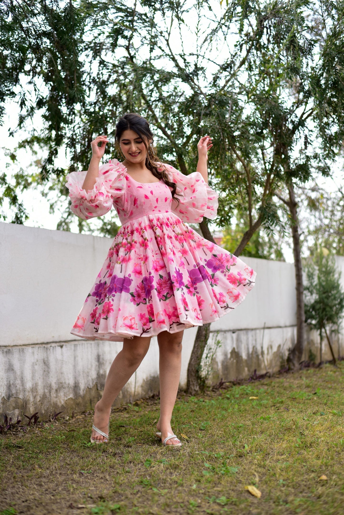 pink puff chanderi dress
