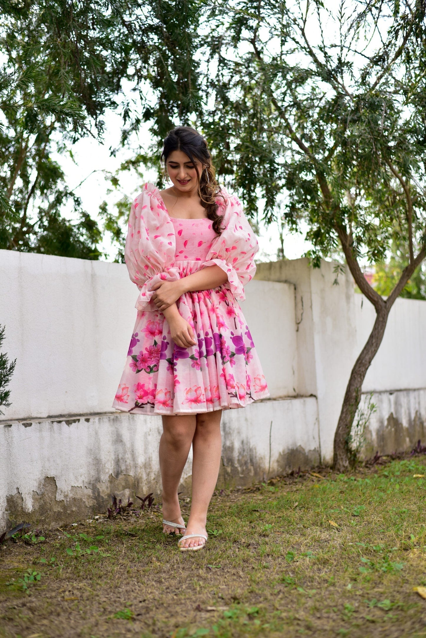 pink puff chanderi dress