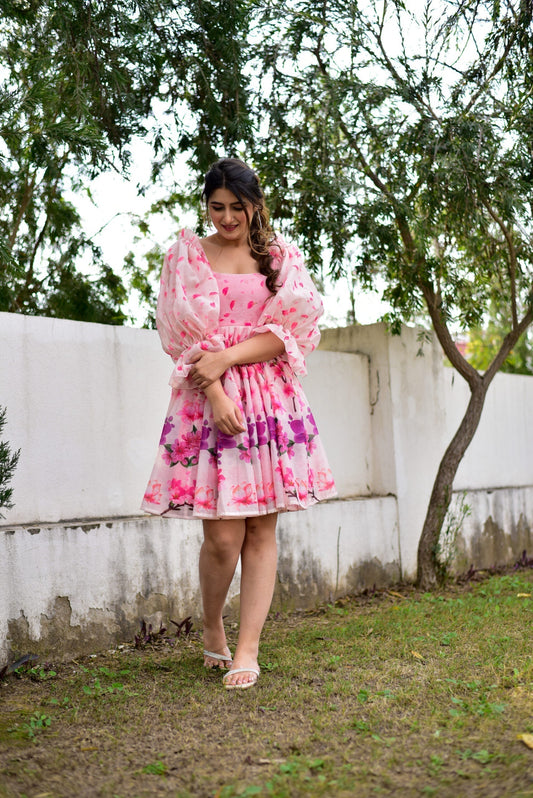 pink puff chanderi dress
