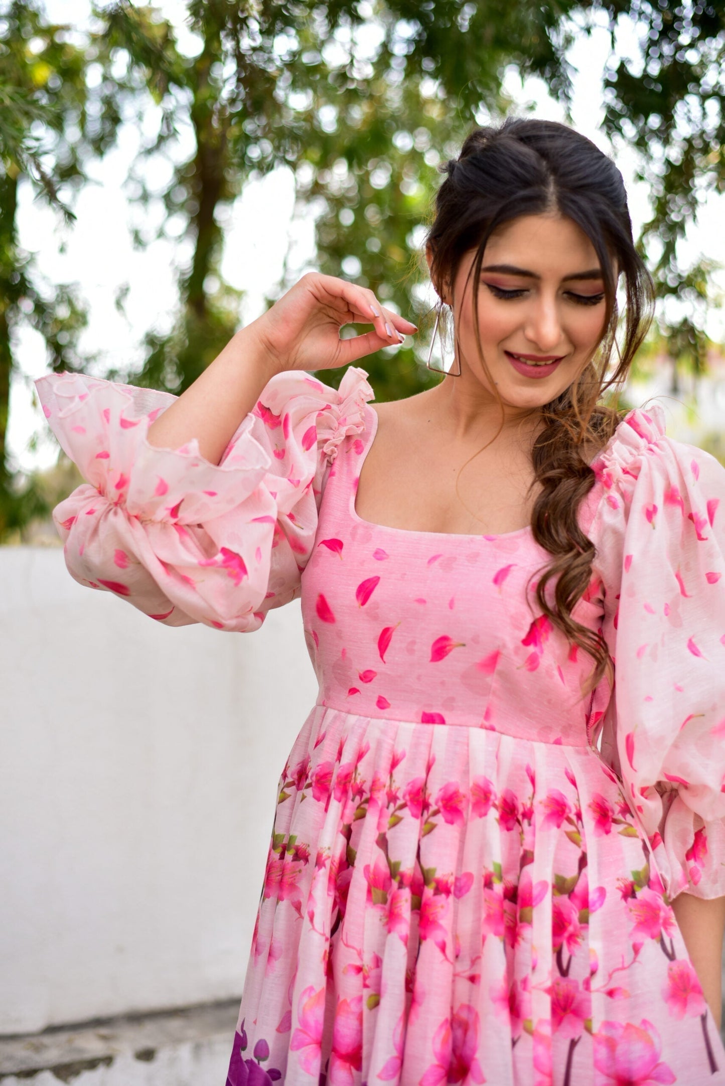 pink puff chanderi dress