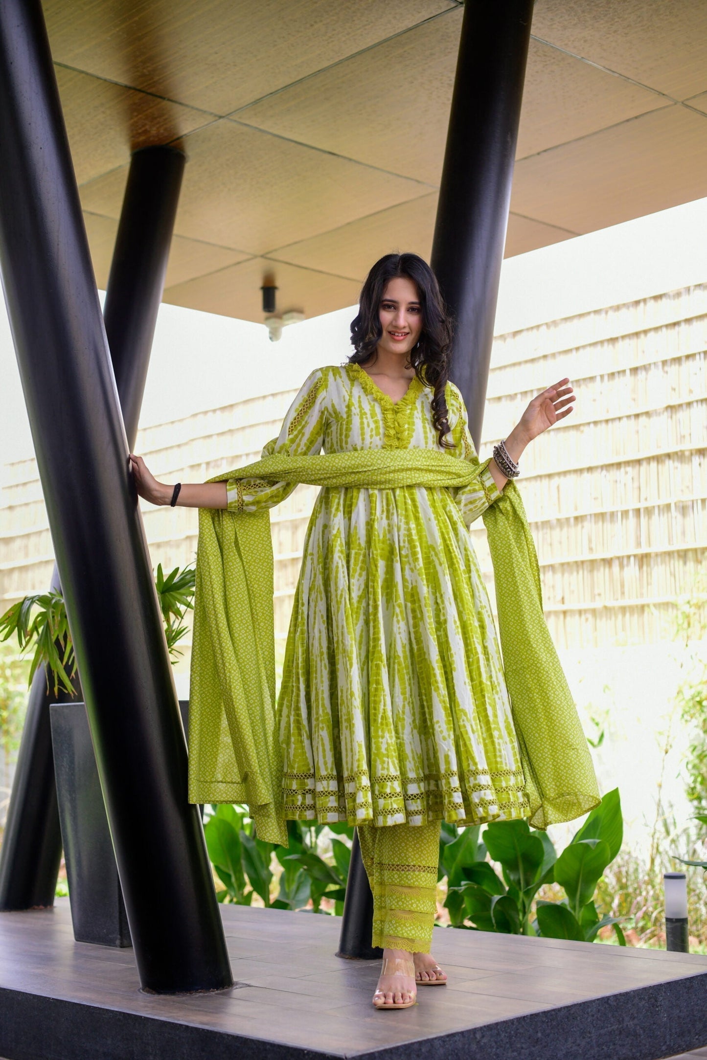 Mouni shibori green suit set