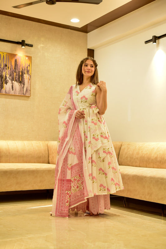 white &amp; pink fairytale cotton suit set