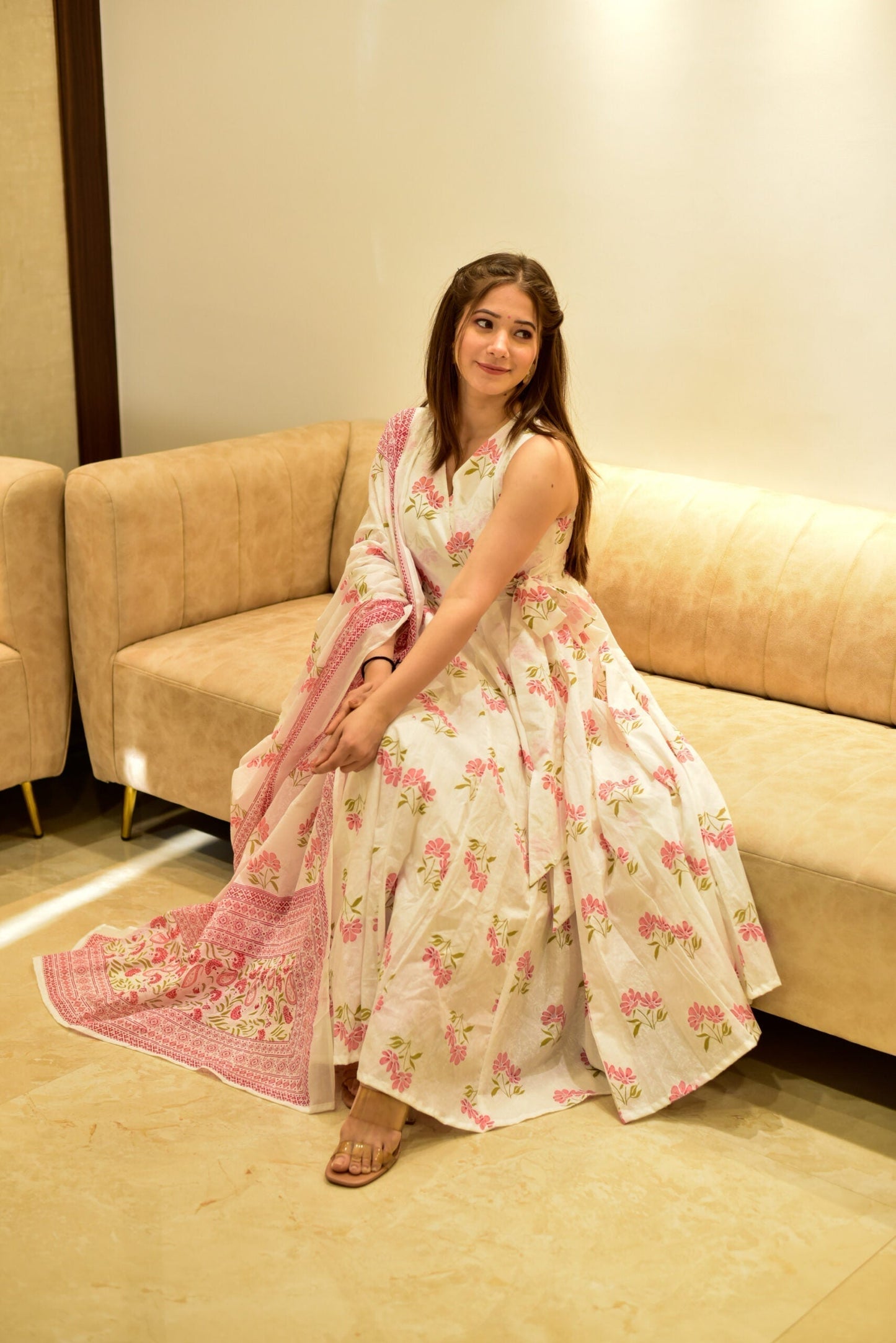 white &amp; pink fairytale cotton suit set