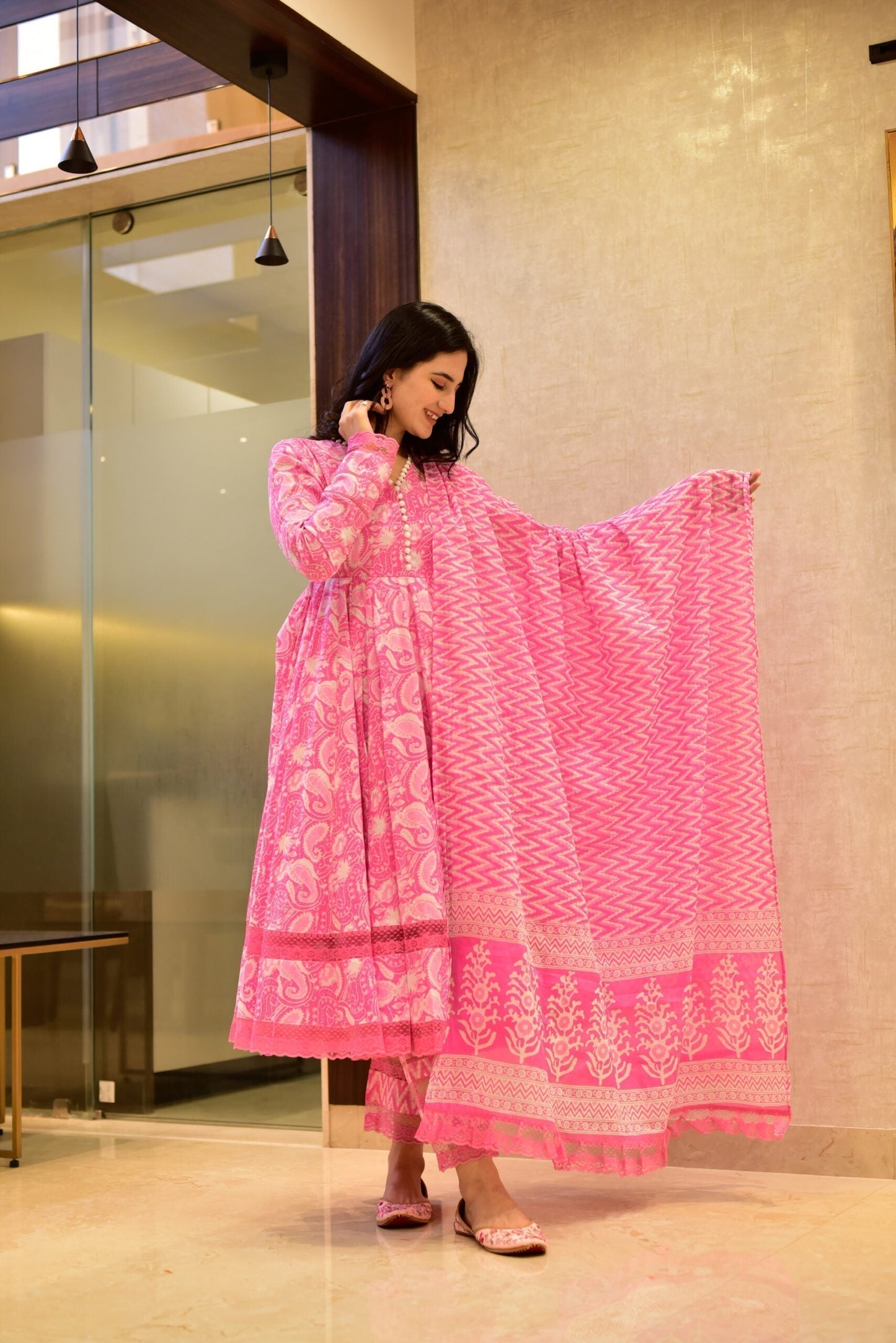vamika pink cotton suit set