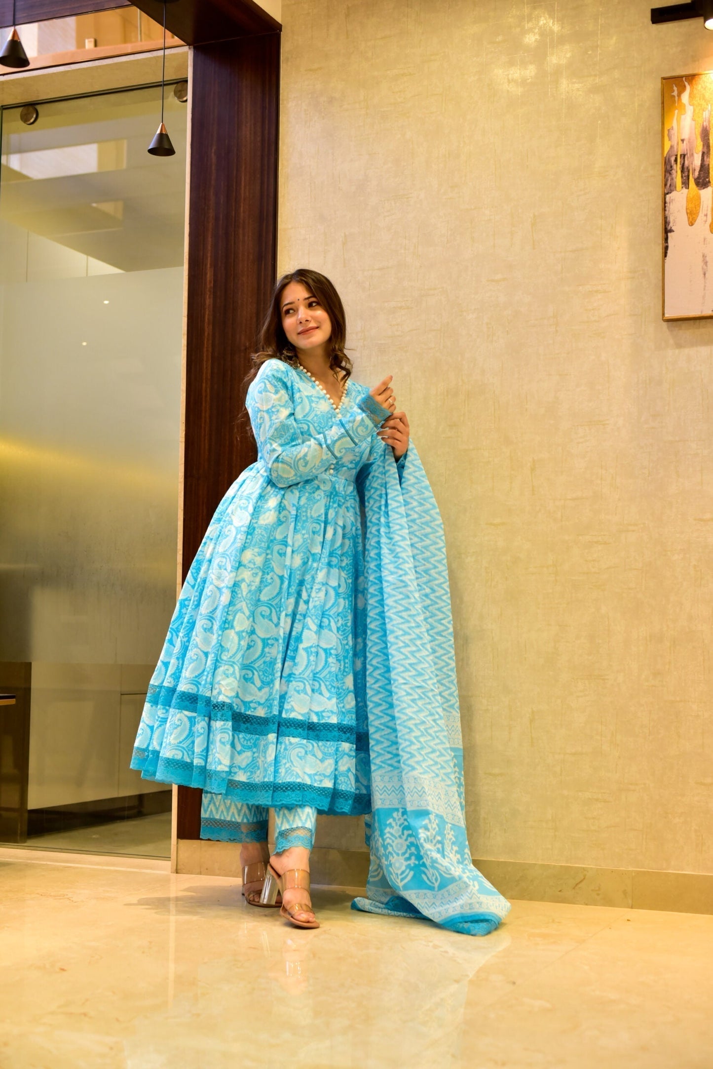 ocean blue cotton suit set