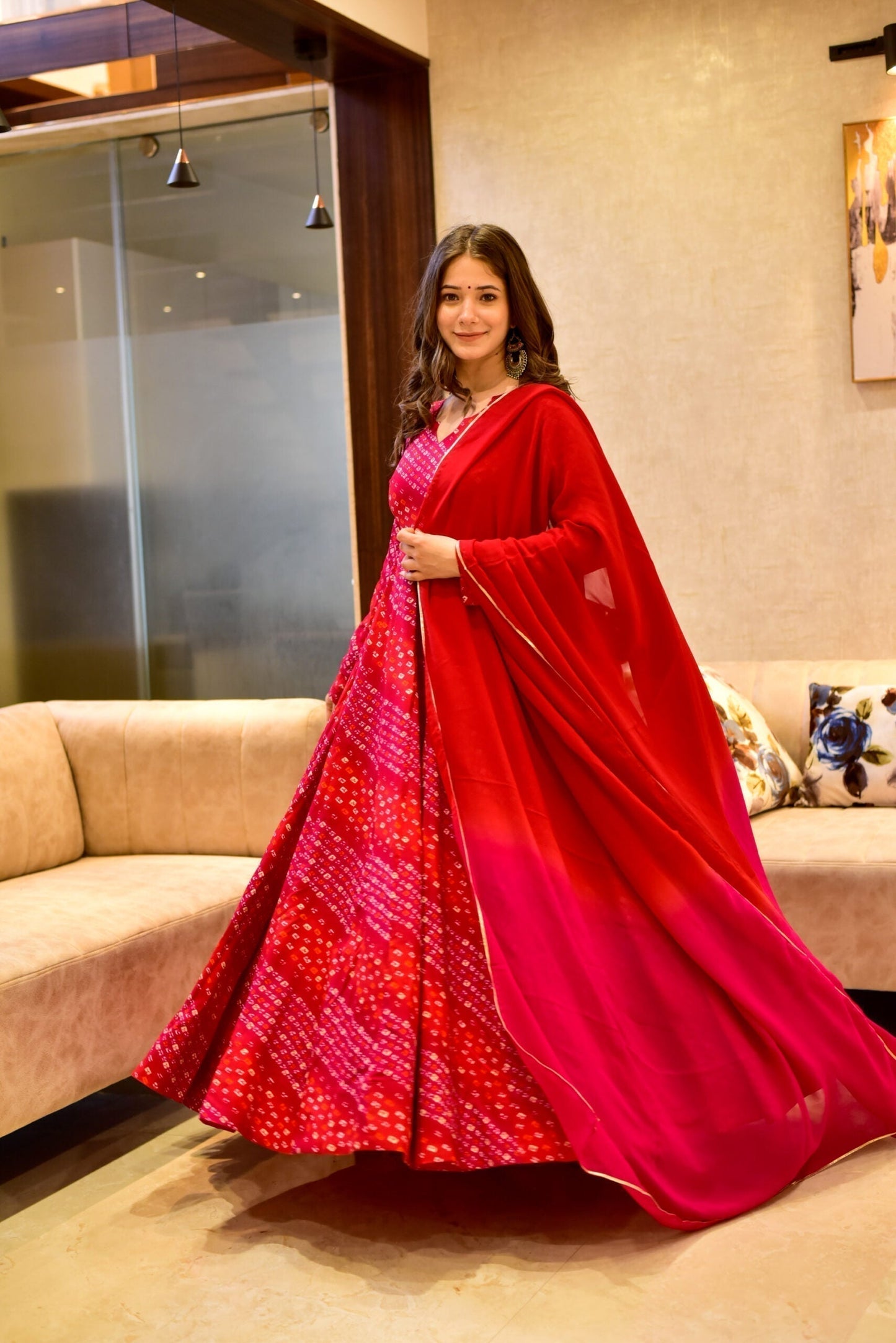 red shimmer maxi set