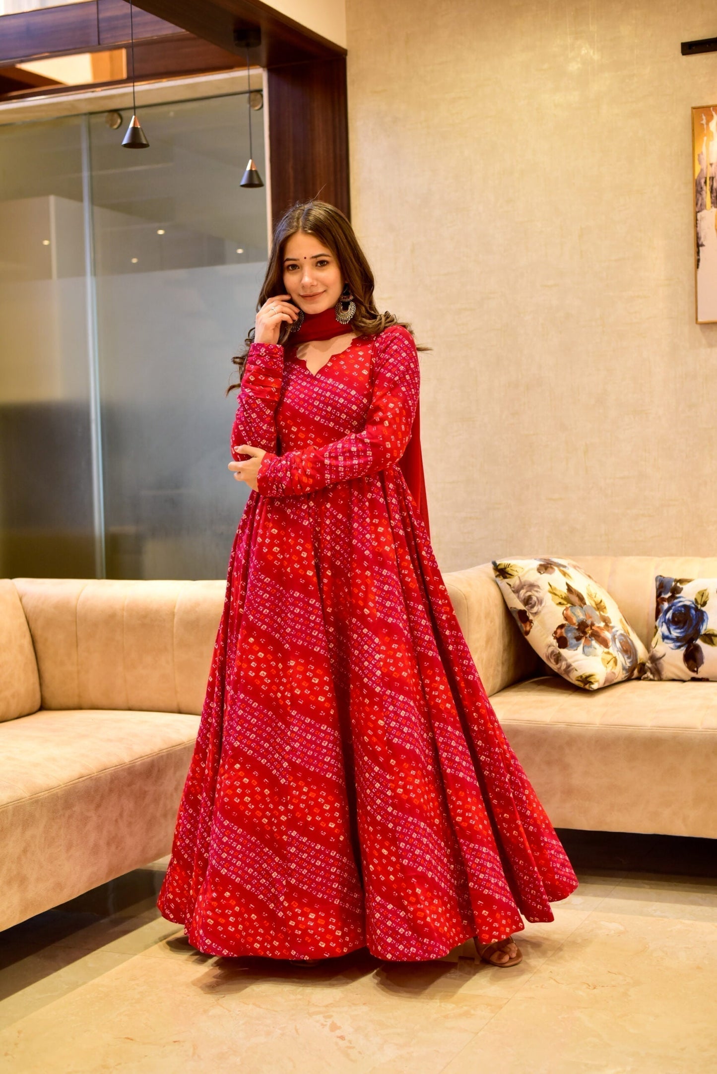 red shimmer maxi set