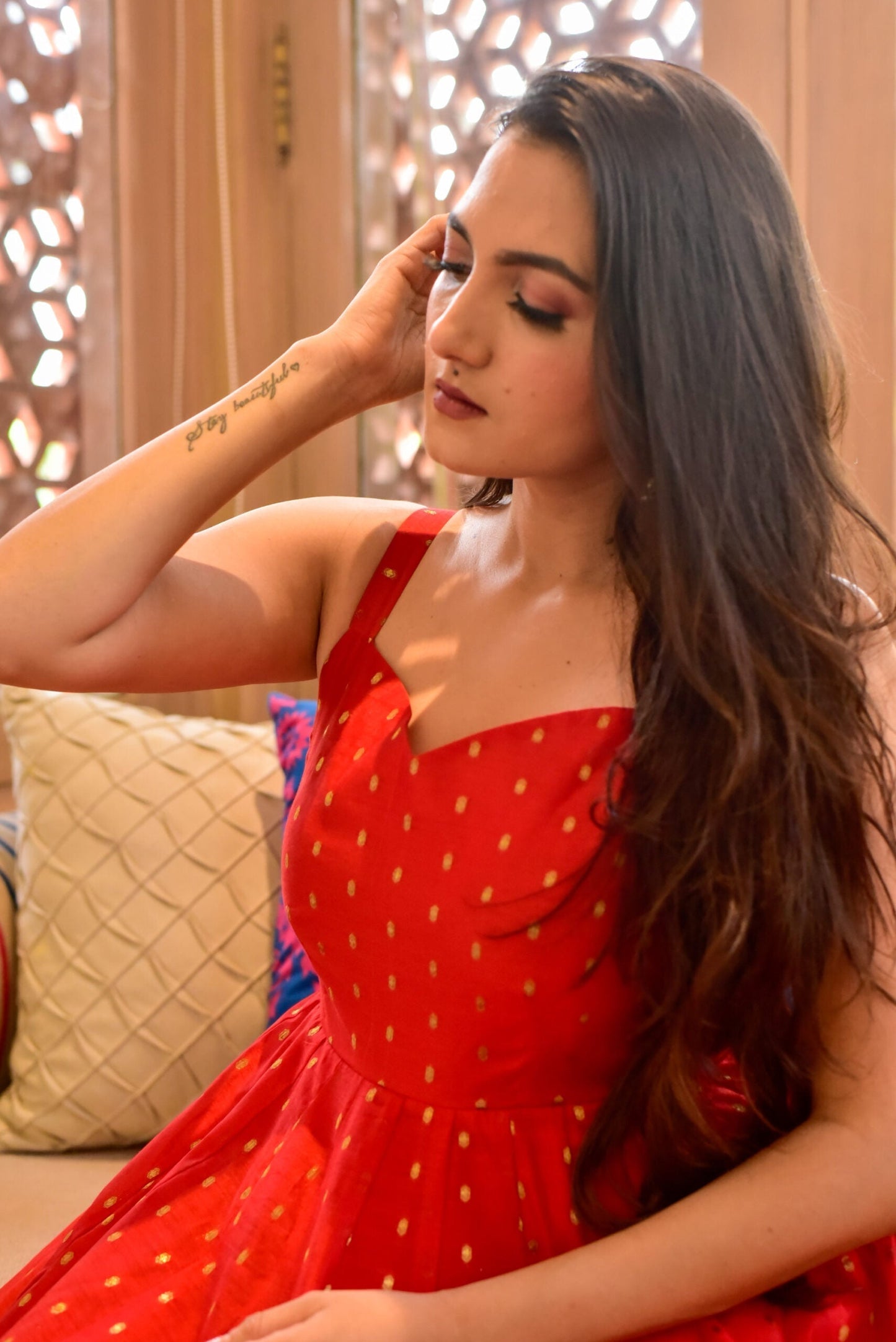 pahel red chanderi dress