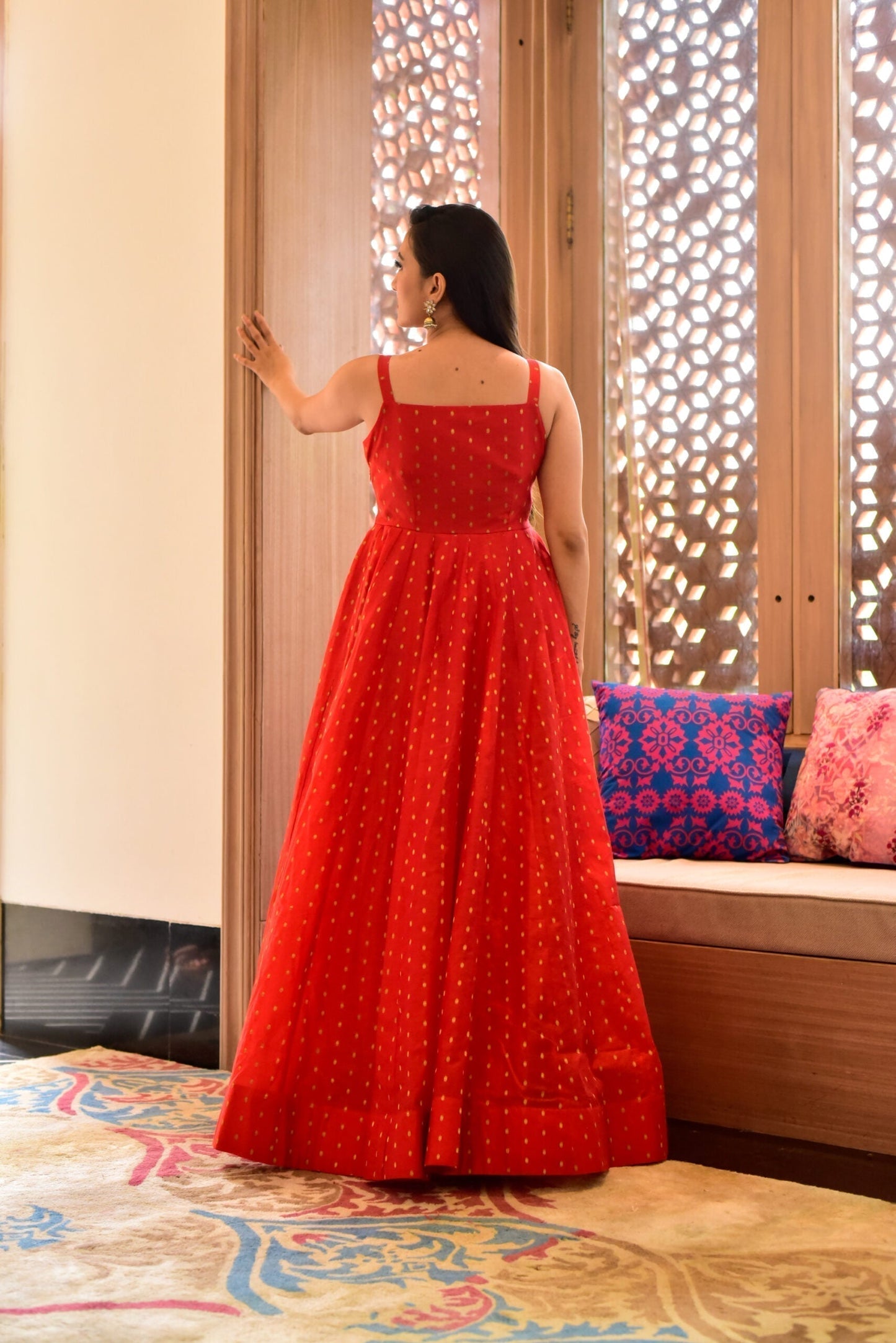 pahel red chanderi dress