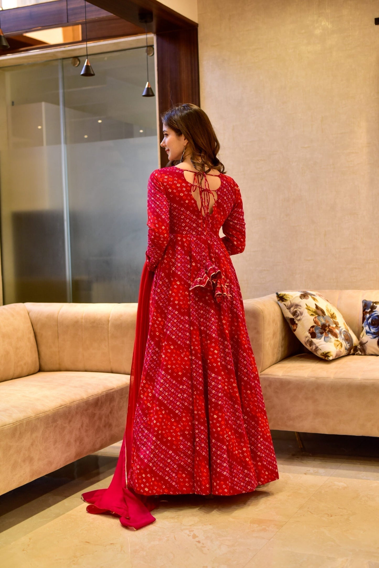 red shimmer maxi set