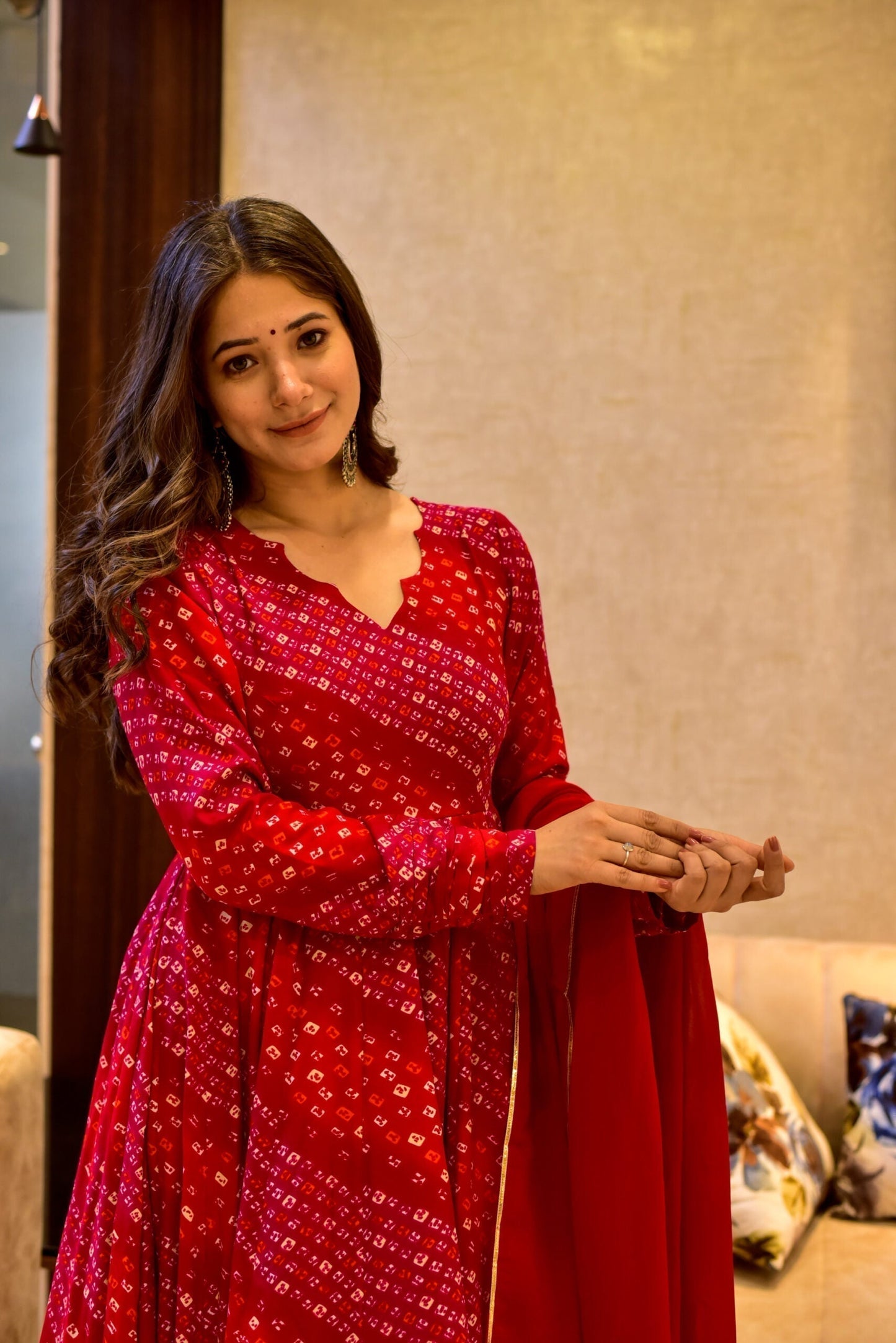 red shimmer maxi set