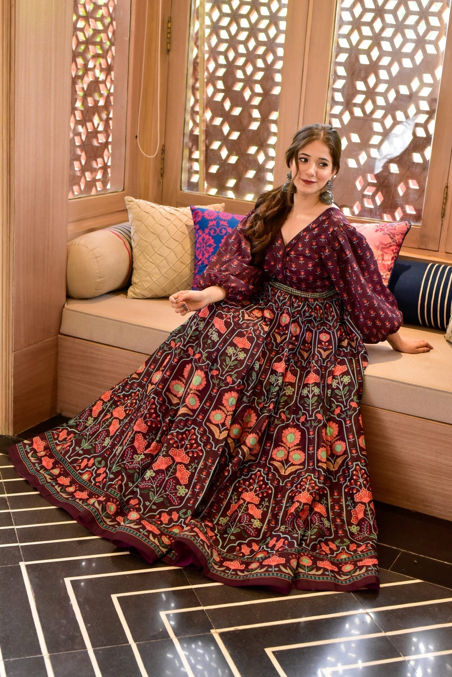 meadow wine chanderi maxi