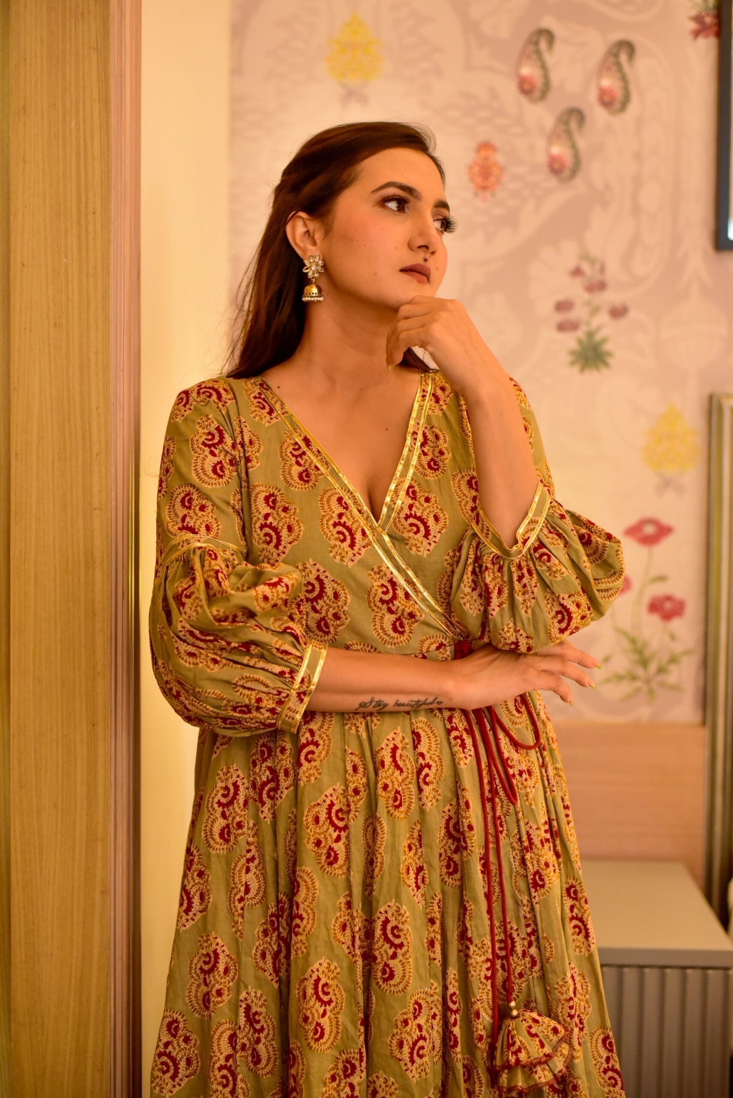 melina beige cotton suit set