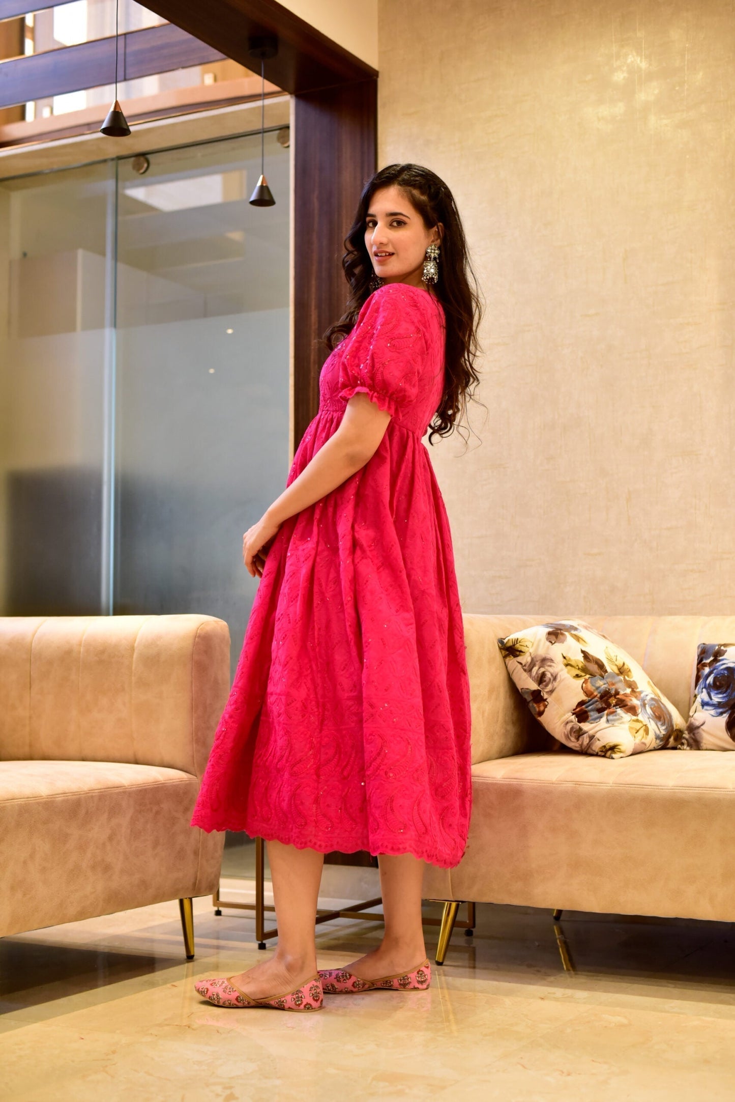 pink swan embroidered dress