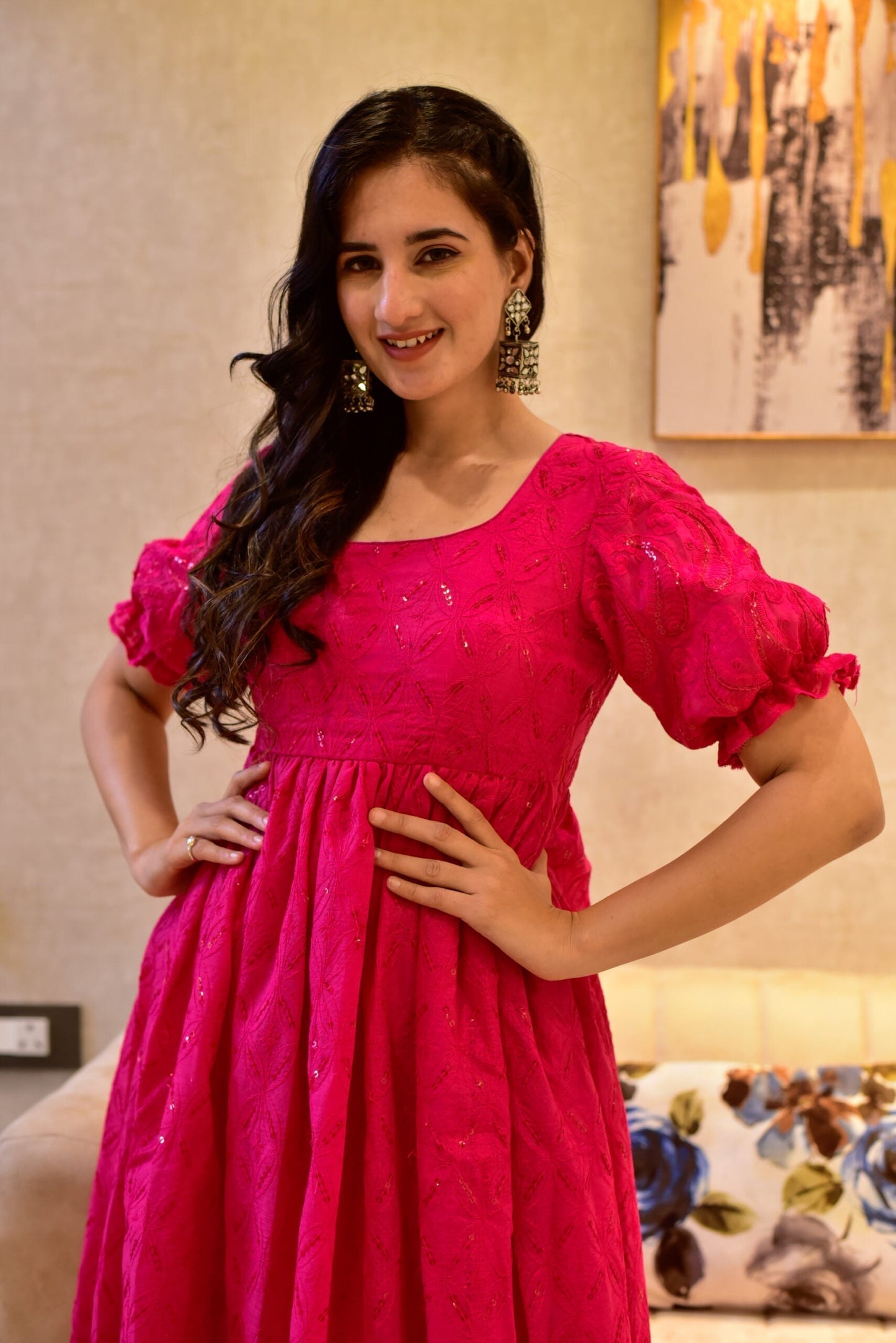 pink swan embroidered dress