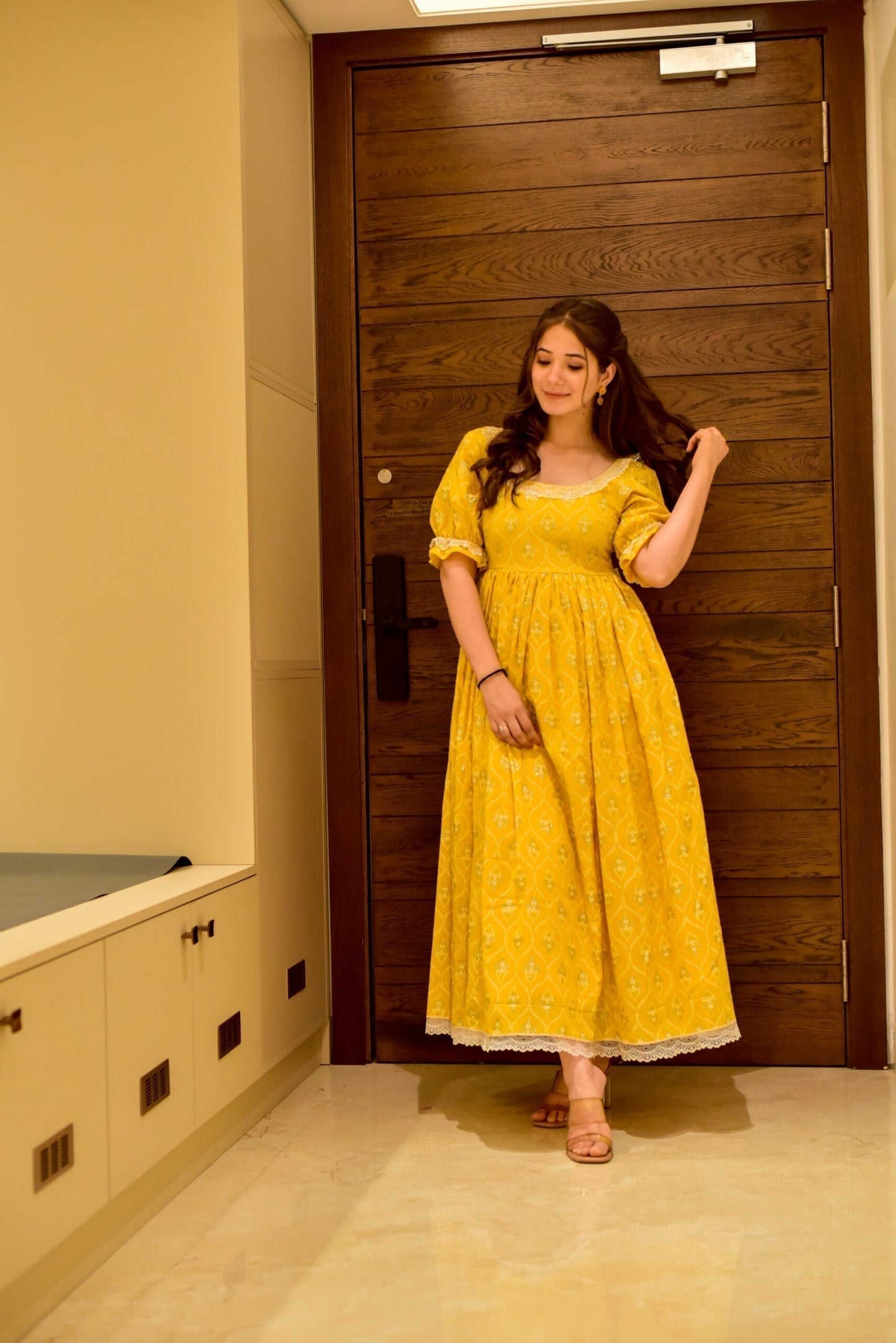 yellow tin tin cotton dress