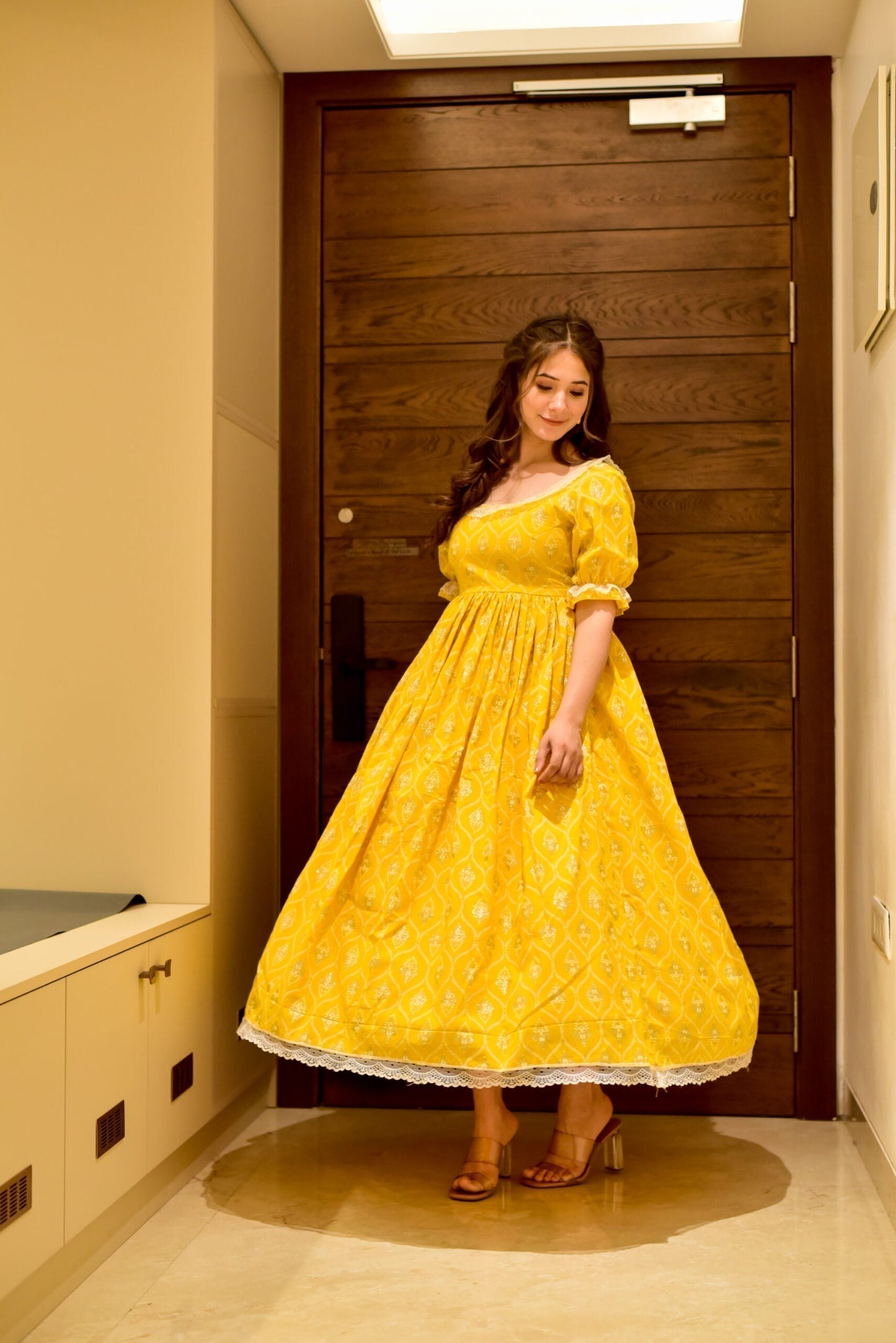 yellow tin tin cotton dress