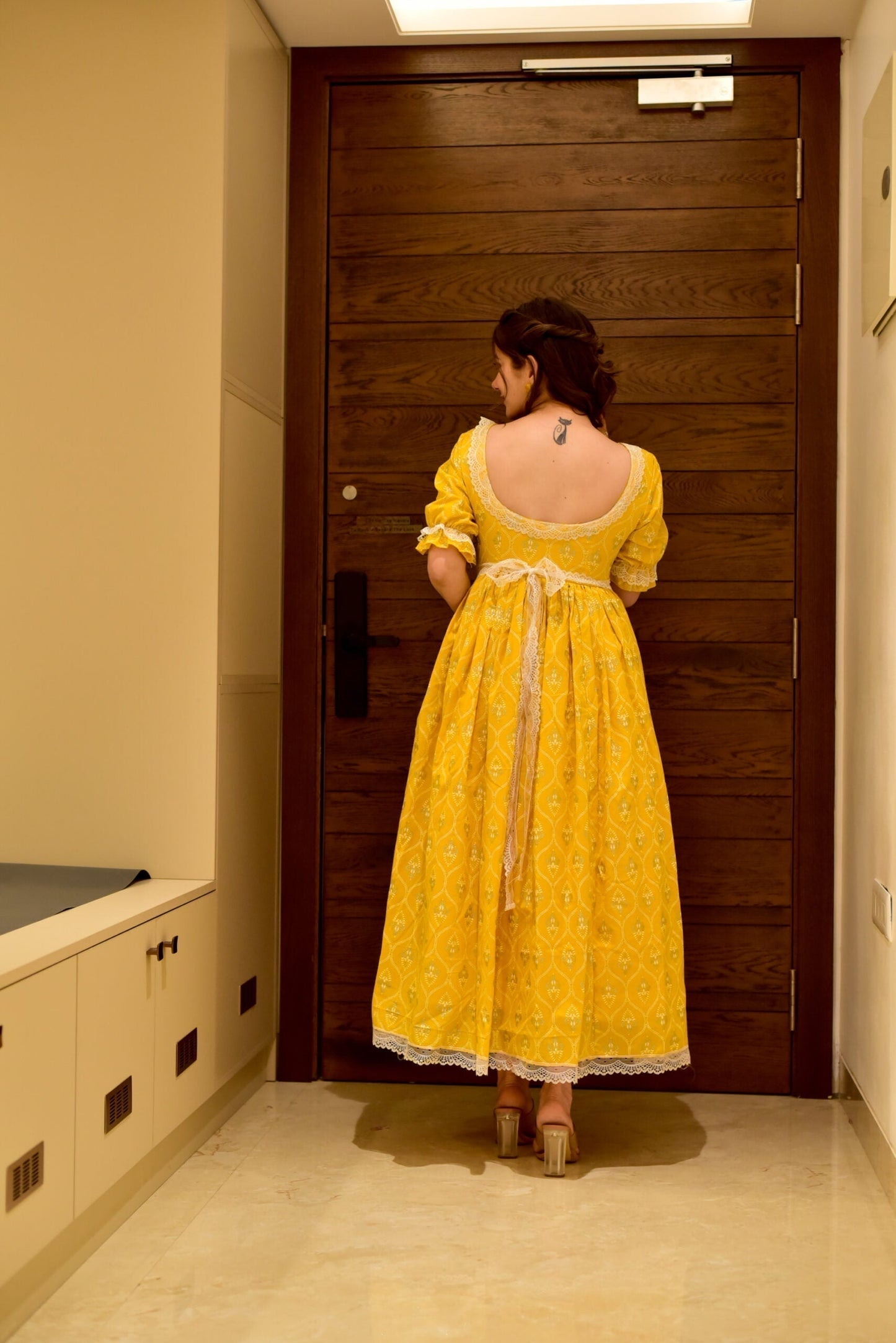 yellow tin tin cotton dress