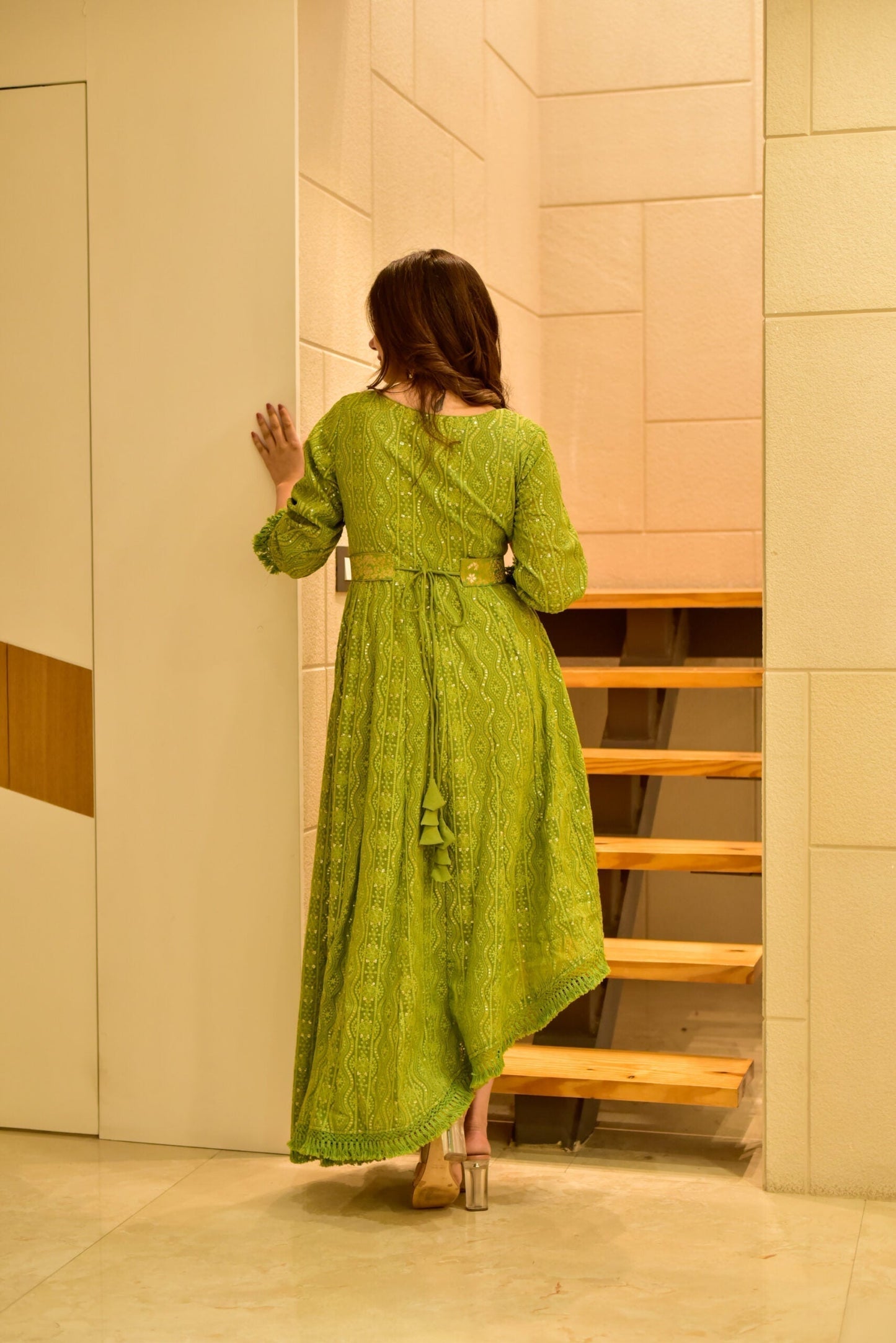 blush green embroidered dress