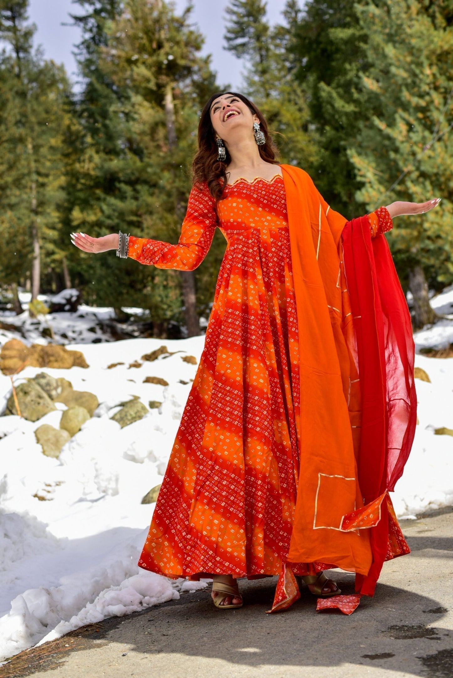 orange shimmer maxi set