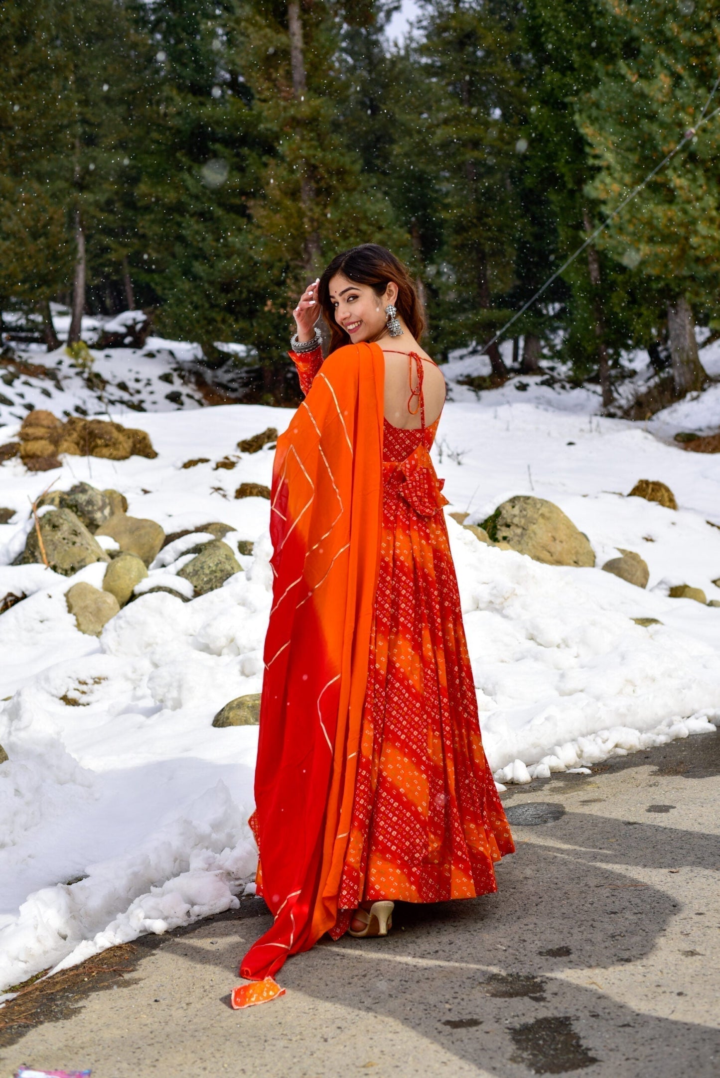 orange shimmer maxi set