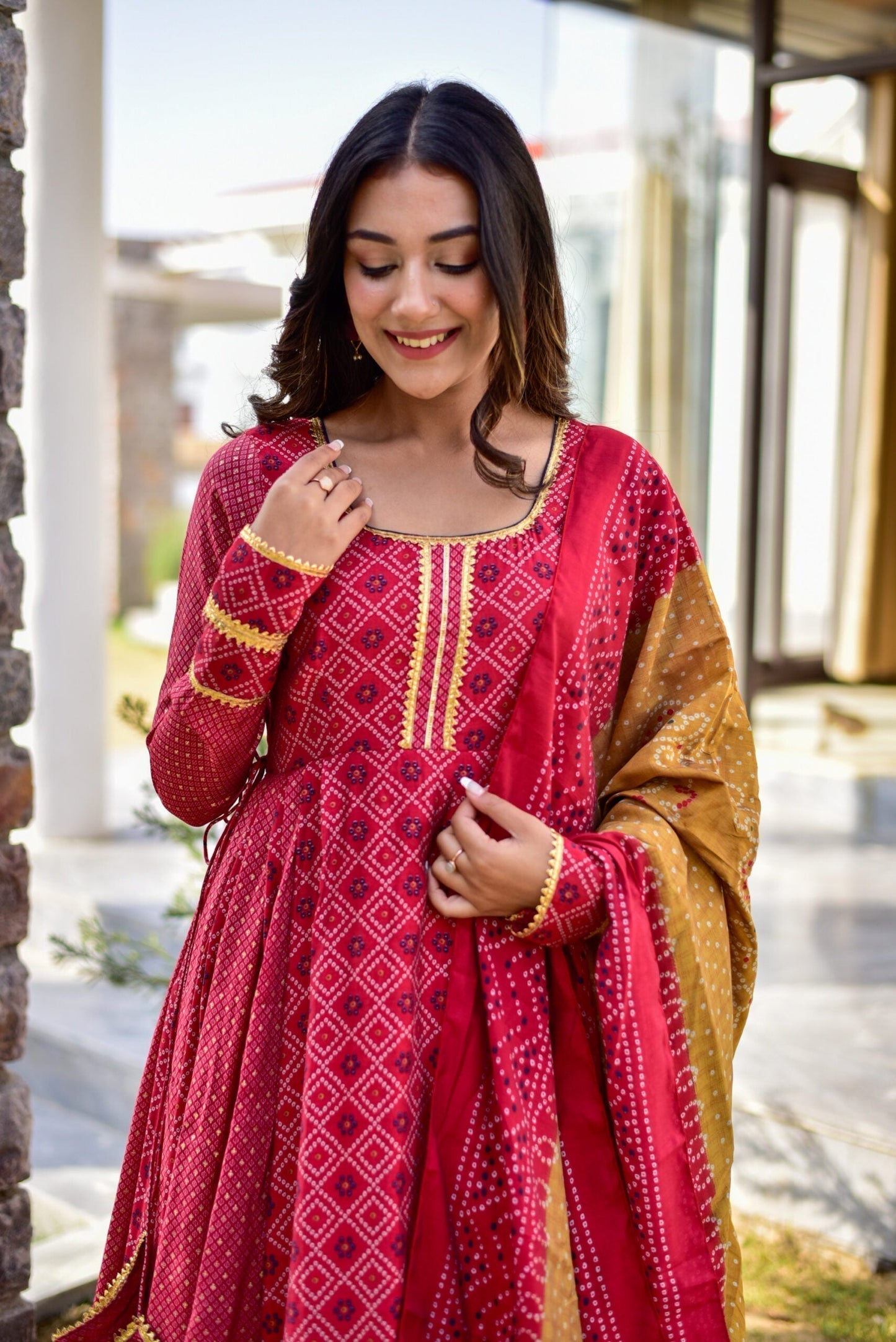 apple red muslin maxi set