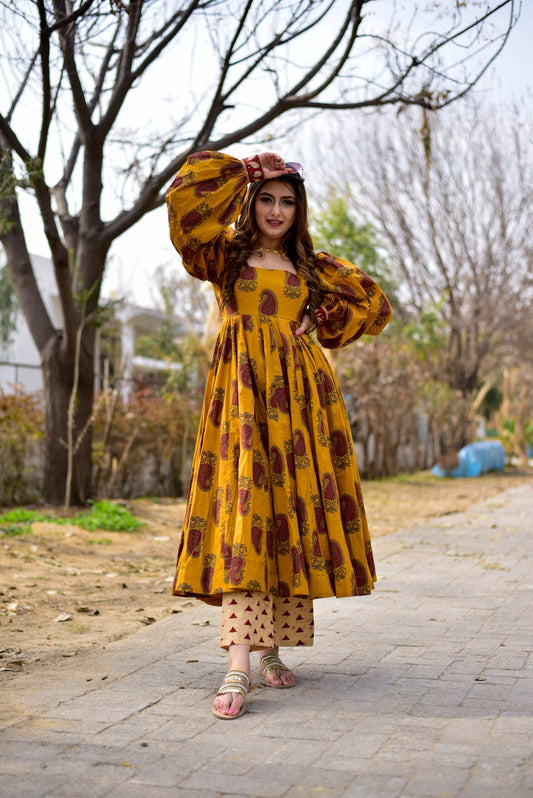 mustard dazzling kurta set