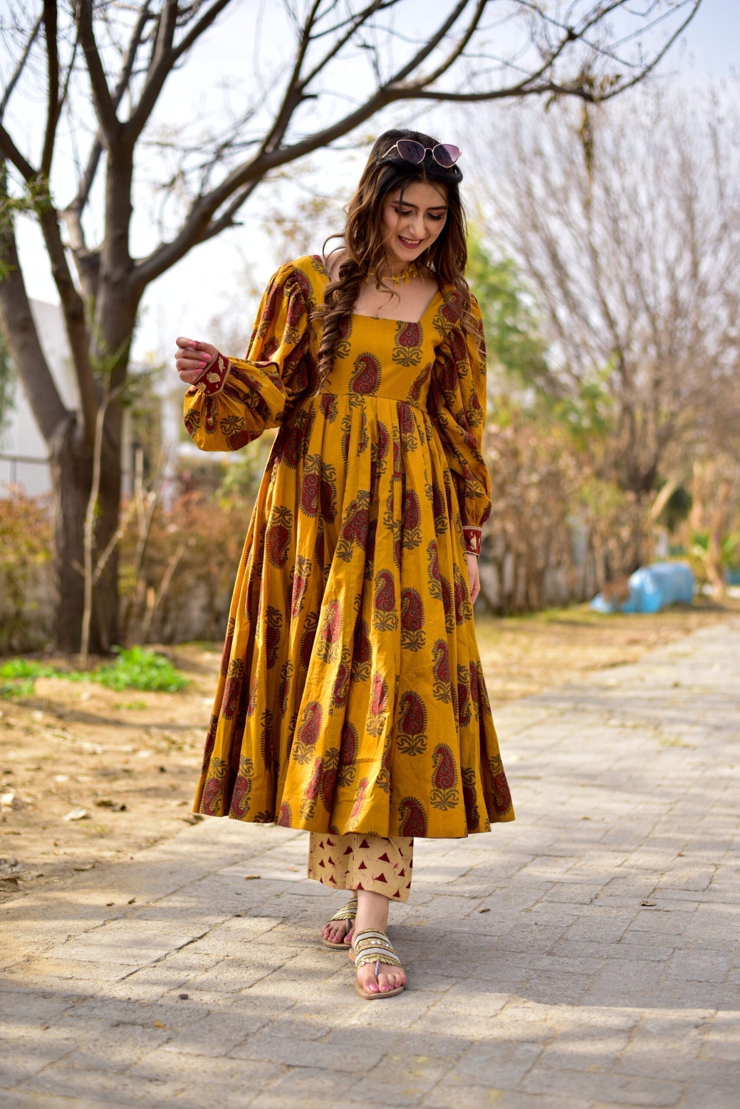 mustard dazzling kurta set