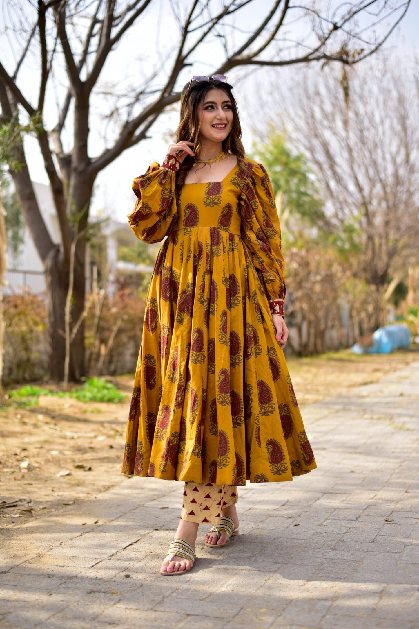 mustard dazzling kurta set