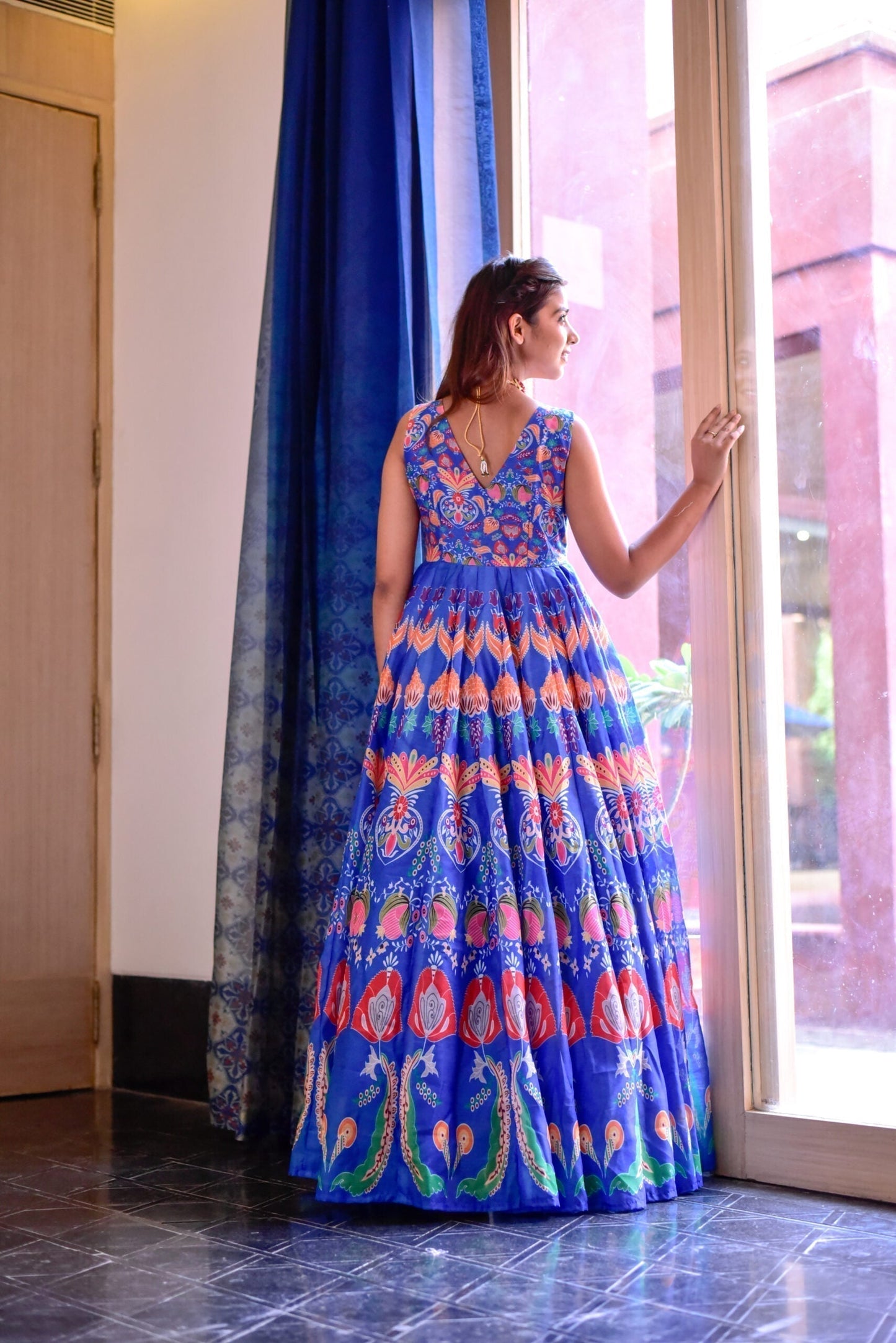 damini blue chanderi maxi
