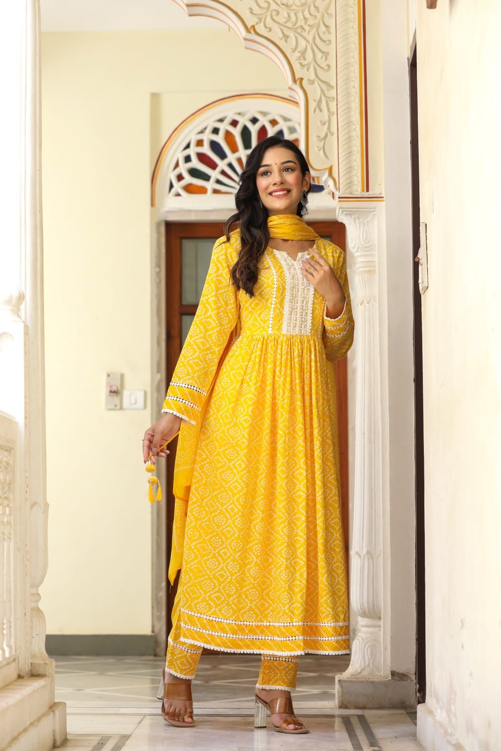 SALE: Gold Yellow Bandhej Romance Suit (3 piece)