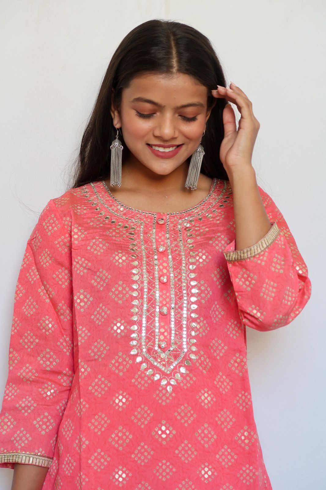 SALE: Carnation Pink Handwork Suit Set