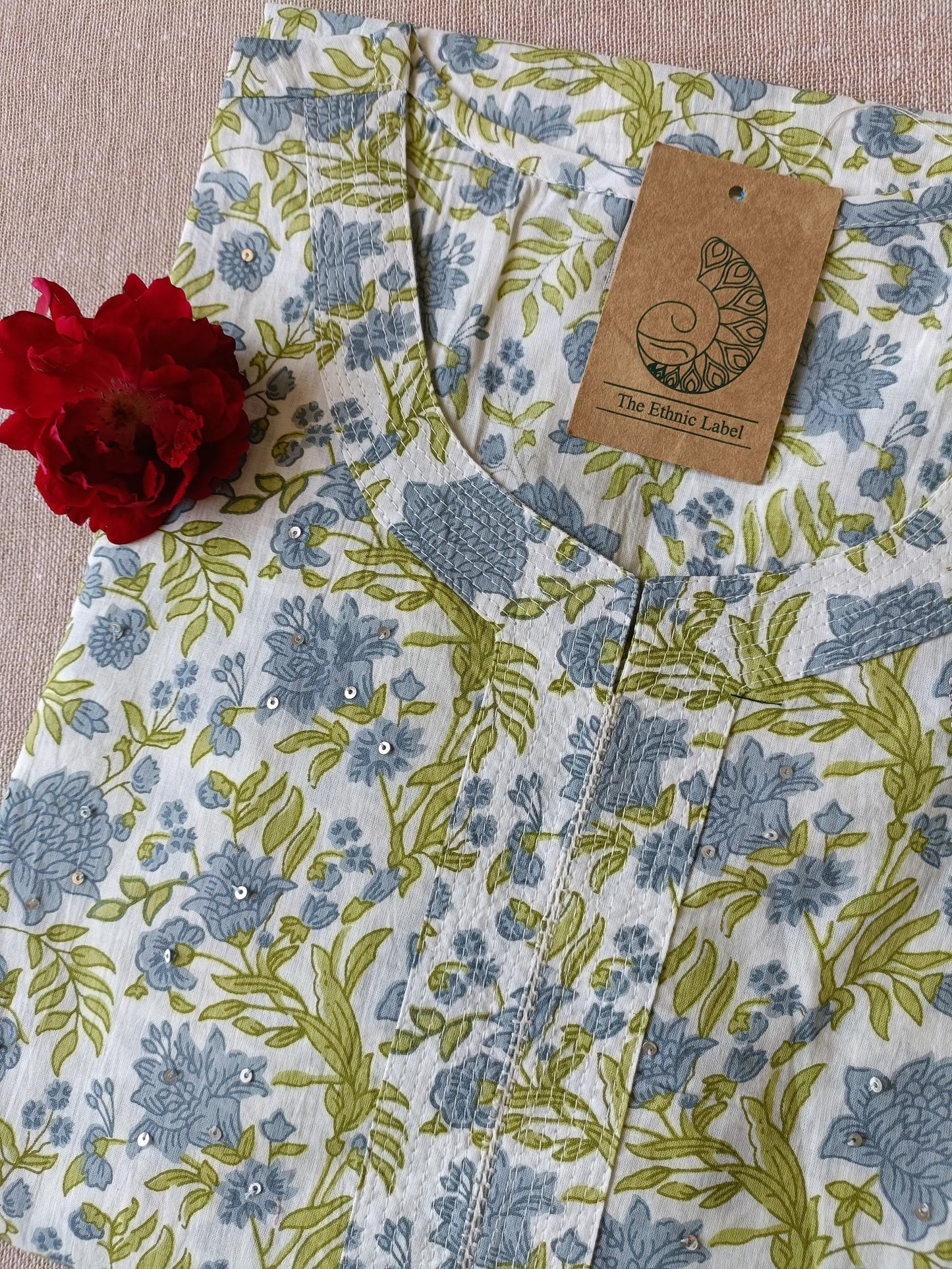 White Green Grey Jaal Cotton Kurta