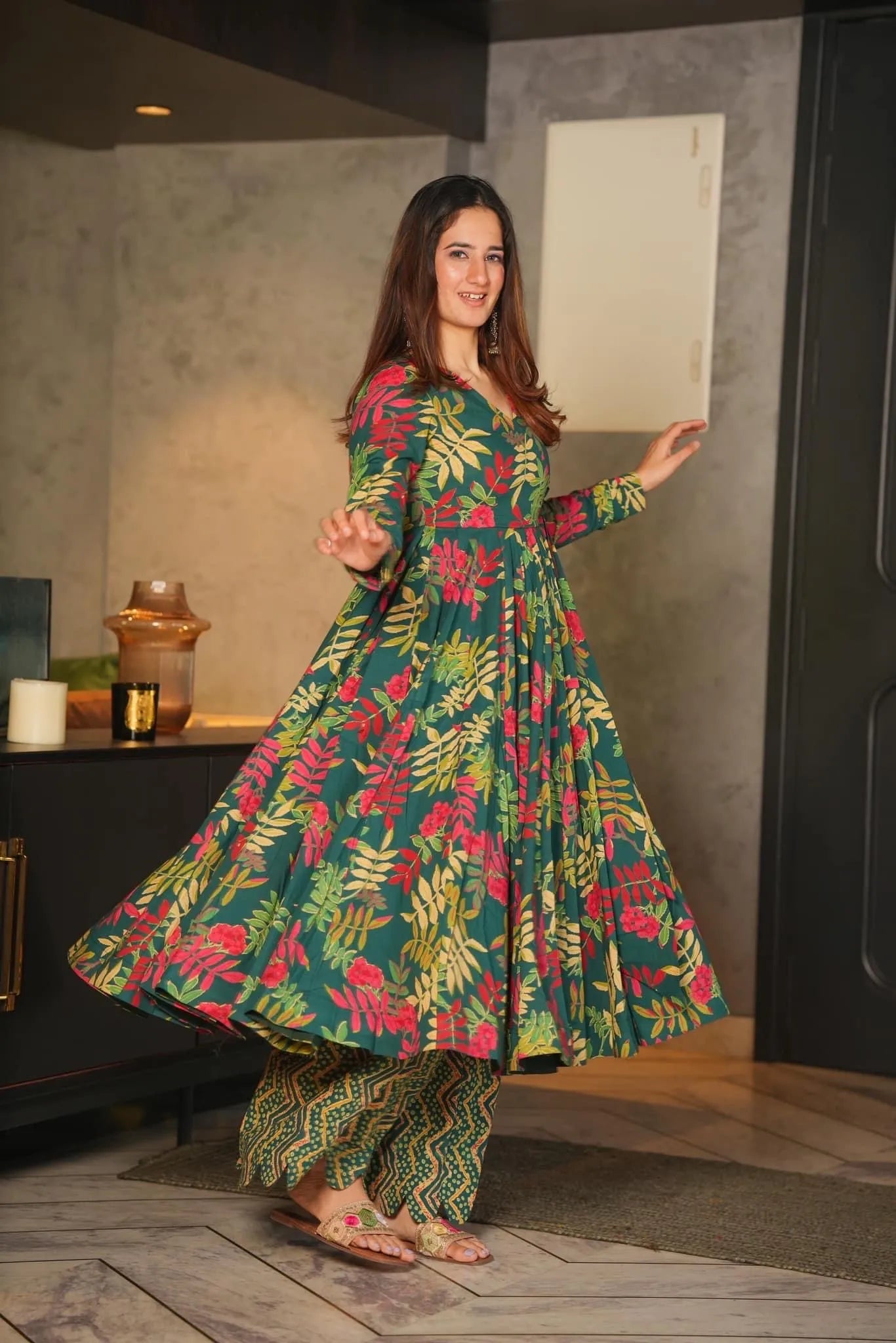 orchid green cotton kurta palazzo set