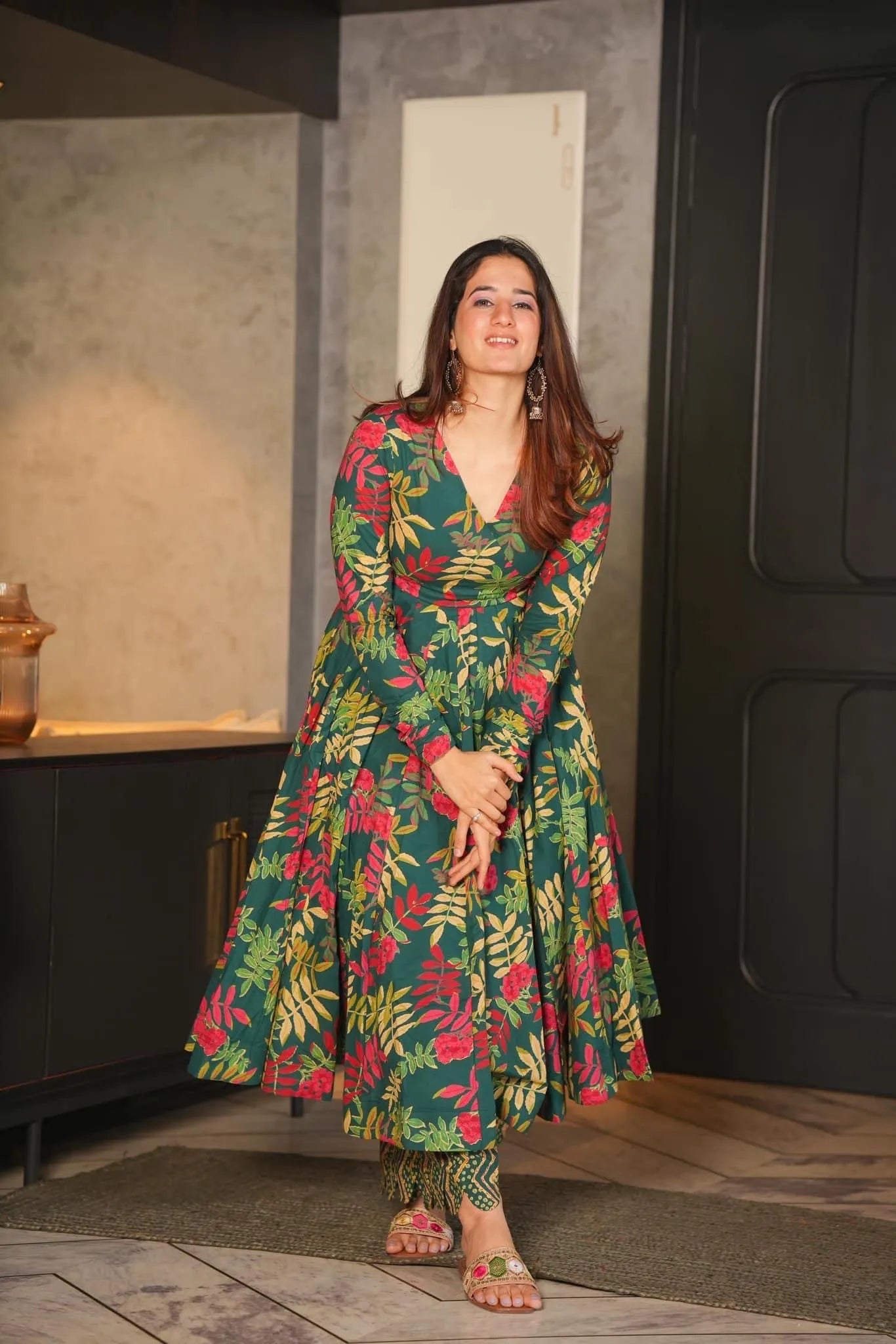 orchid green cotton kurta palazzo set