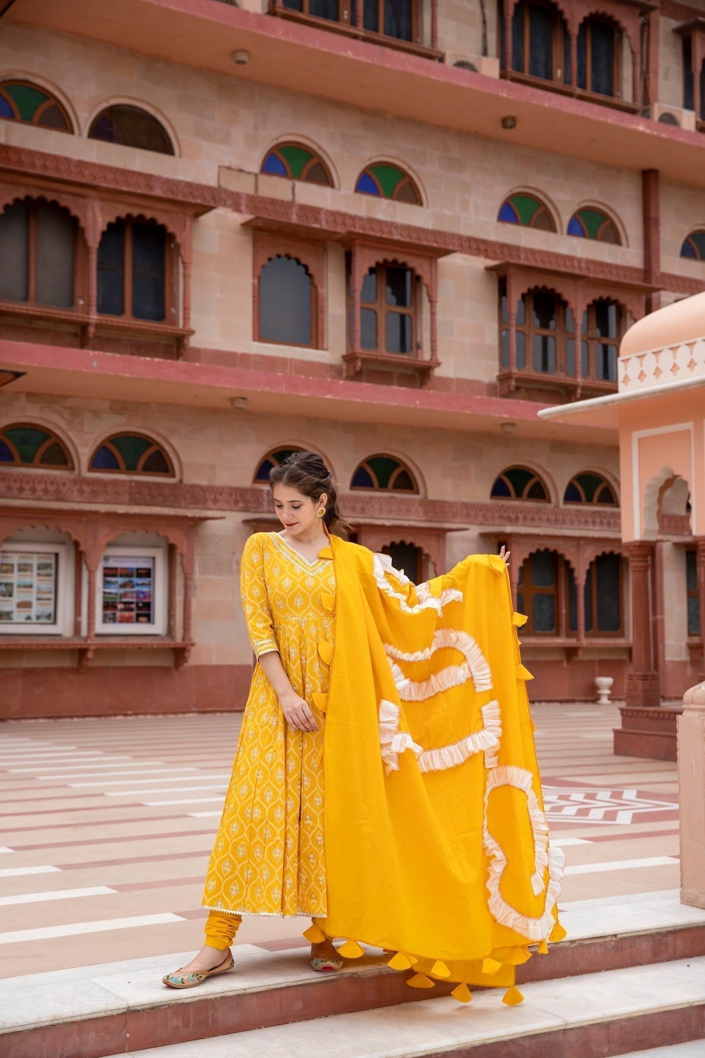 yellow customised dupatta set
