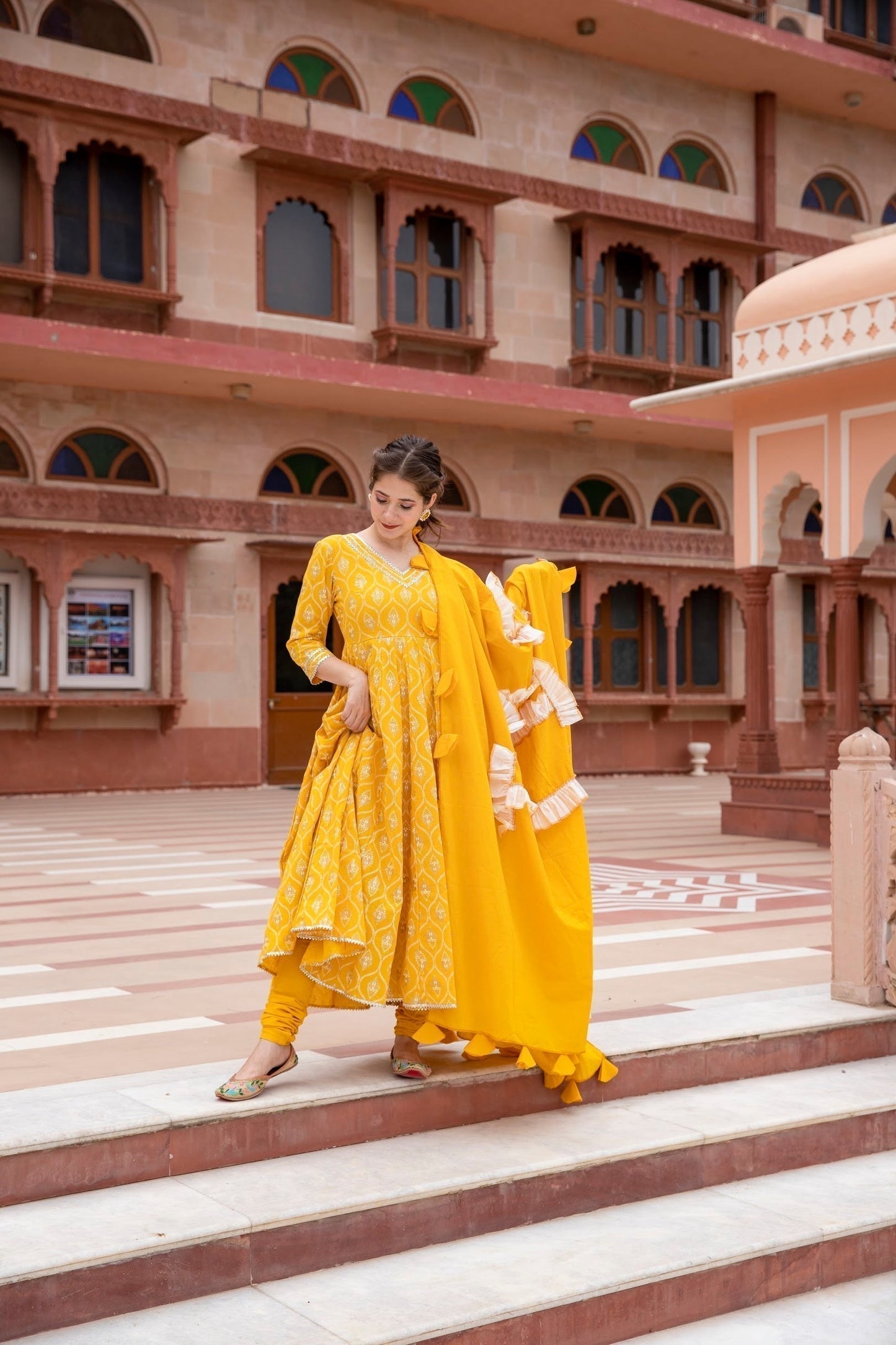 yellow customised dupatta set