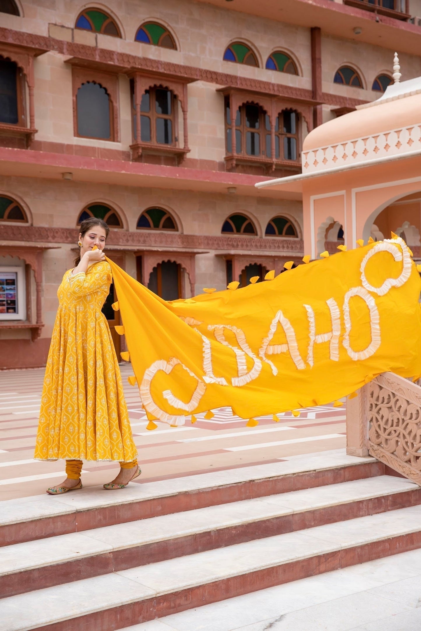 yellow customised dupatta set