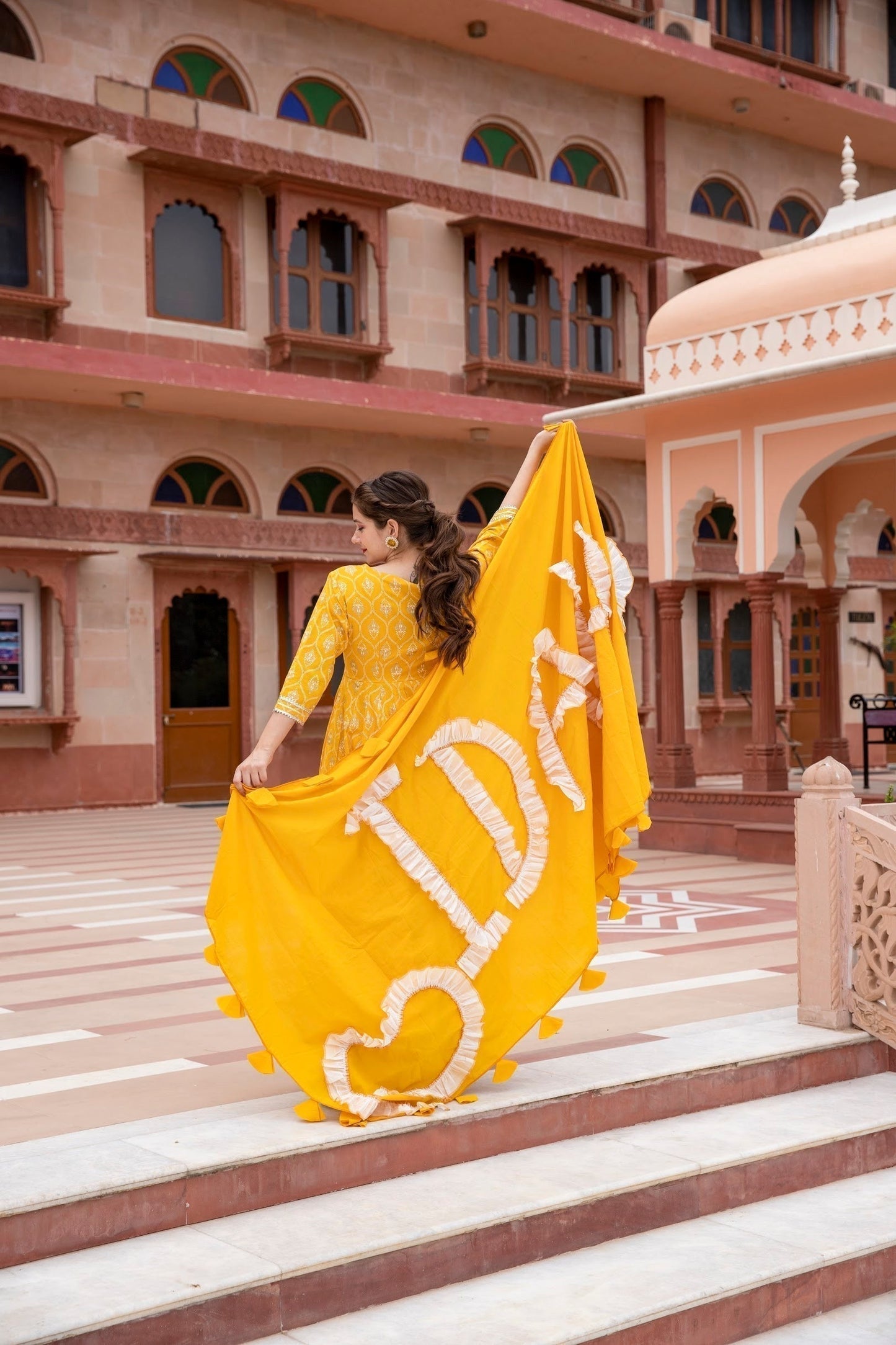 yellow customised dupatta set