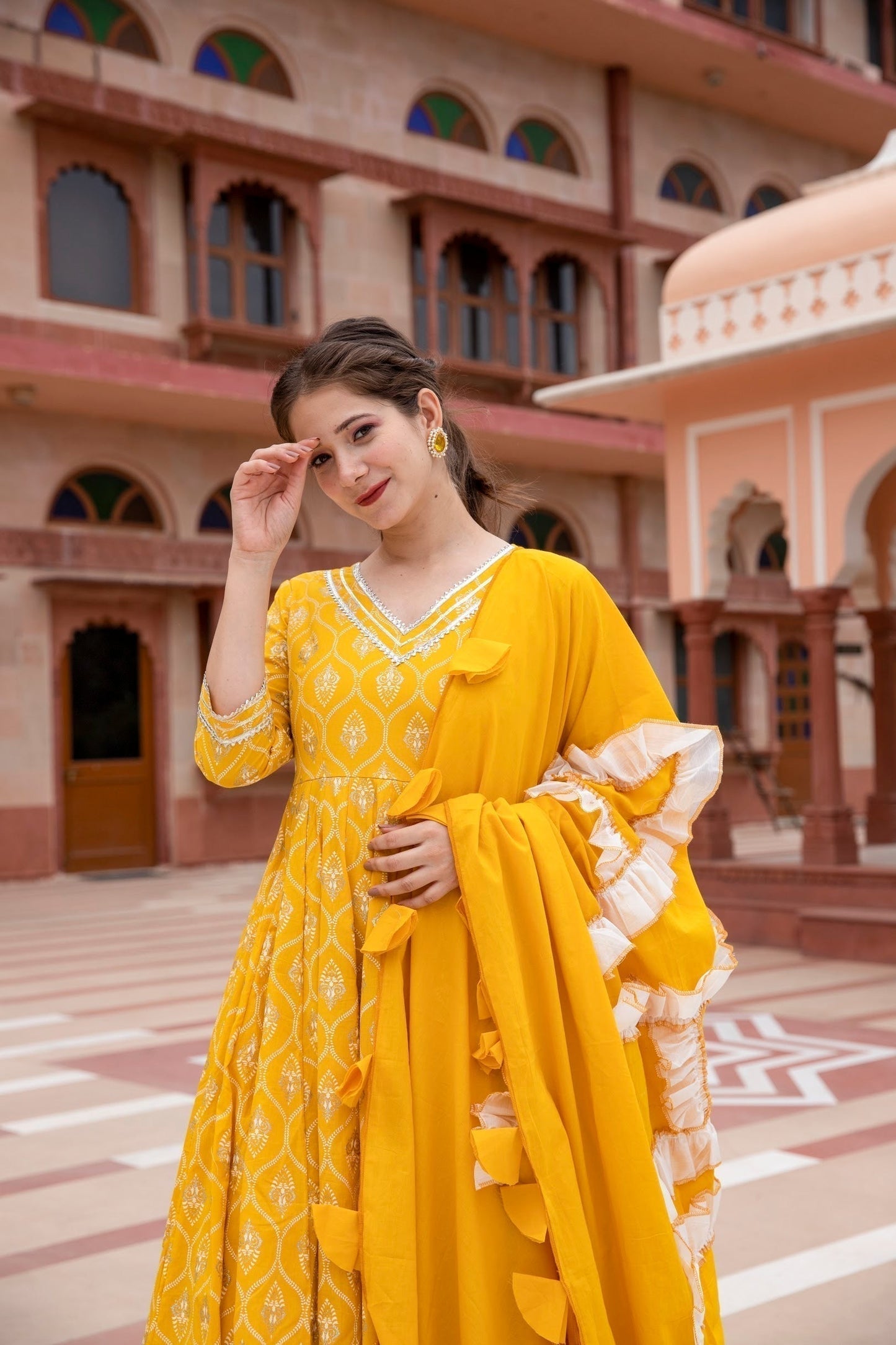 yellow customised dupatta set