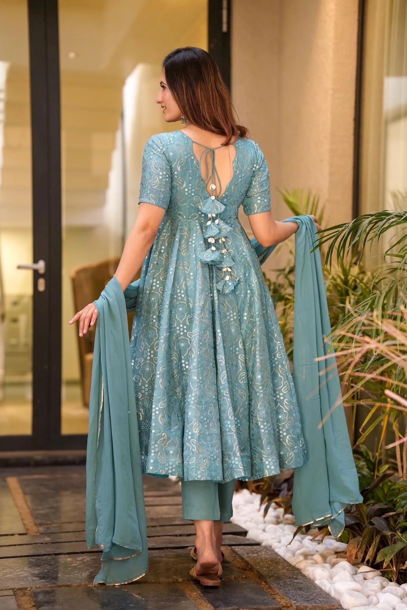 turquoise embroidered suit set