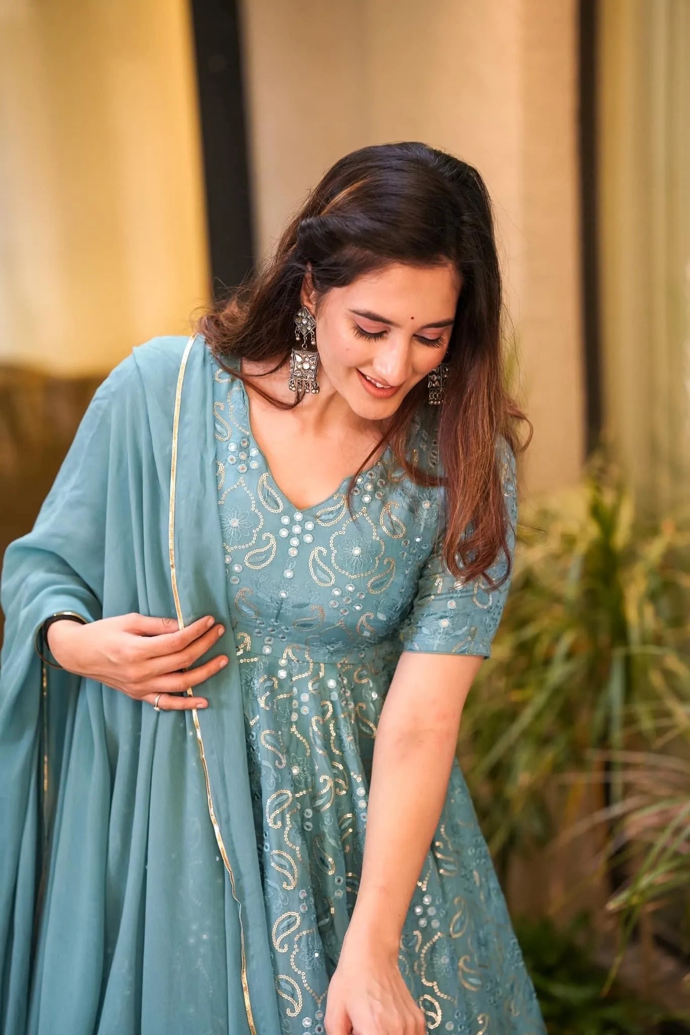 turquoise embroidered suit set