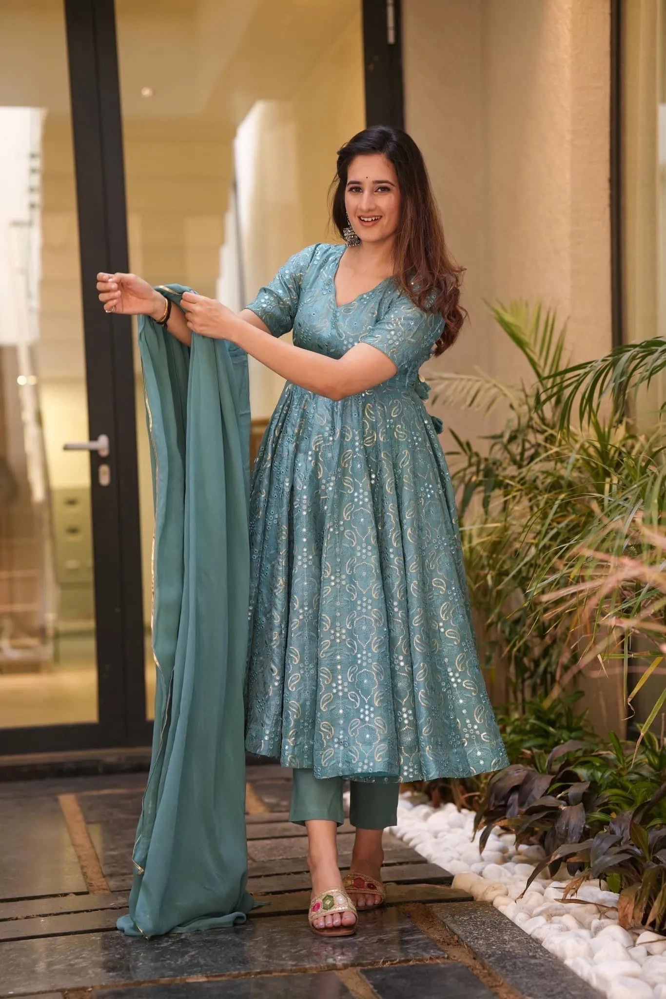 turquoise embroidered suit set