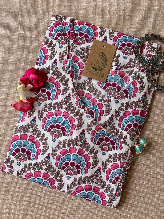 "Orchid" Blue Pink Angrakha Cotton Kurta